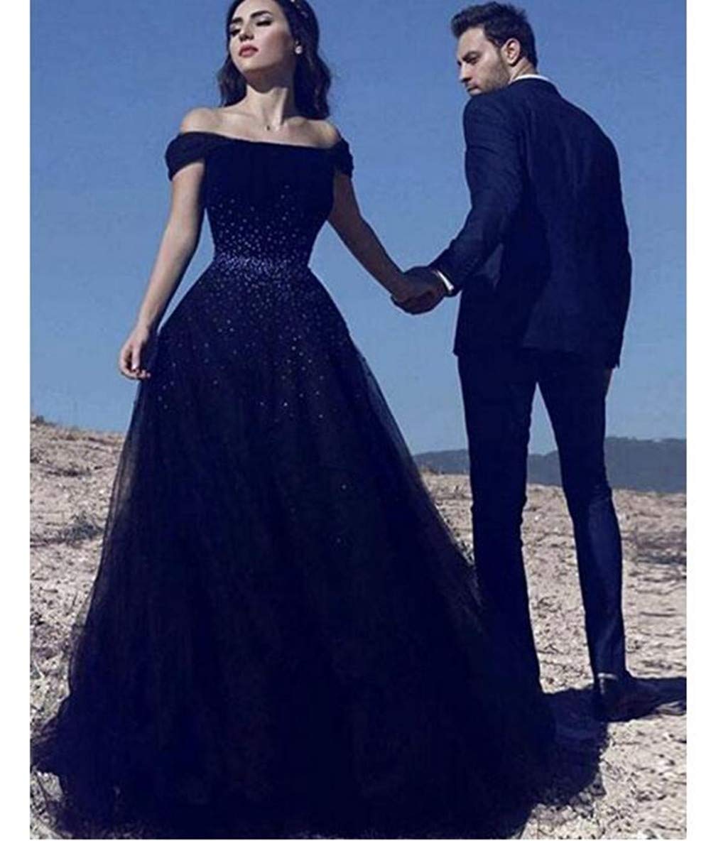 Emanni Women's Off Shoulder Long Prom Dress - A-Line Tulle Evening Gown for Homecoming, Wedding, Party & Formal Events | Elegant Ball Gown with Flowy Skirt