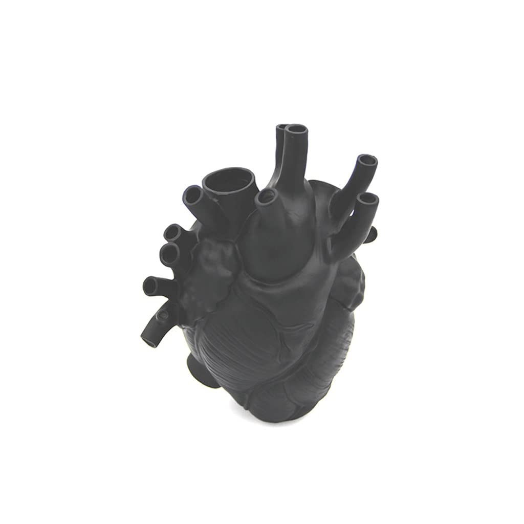 MGWYE Heart Vase - Small Black Resin Decorative Vase for Dried Flowers | Countertop Home Decor | Perfect for Wedding Centerpieces, Valentine's Day Gifts & Boho Room Decor