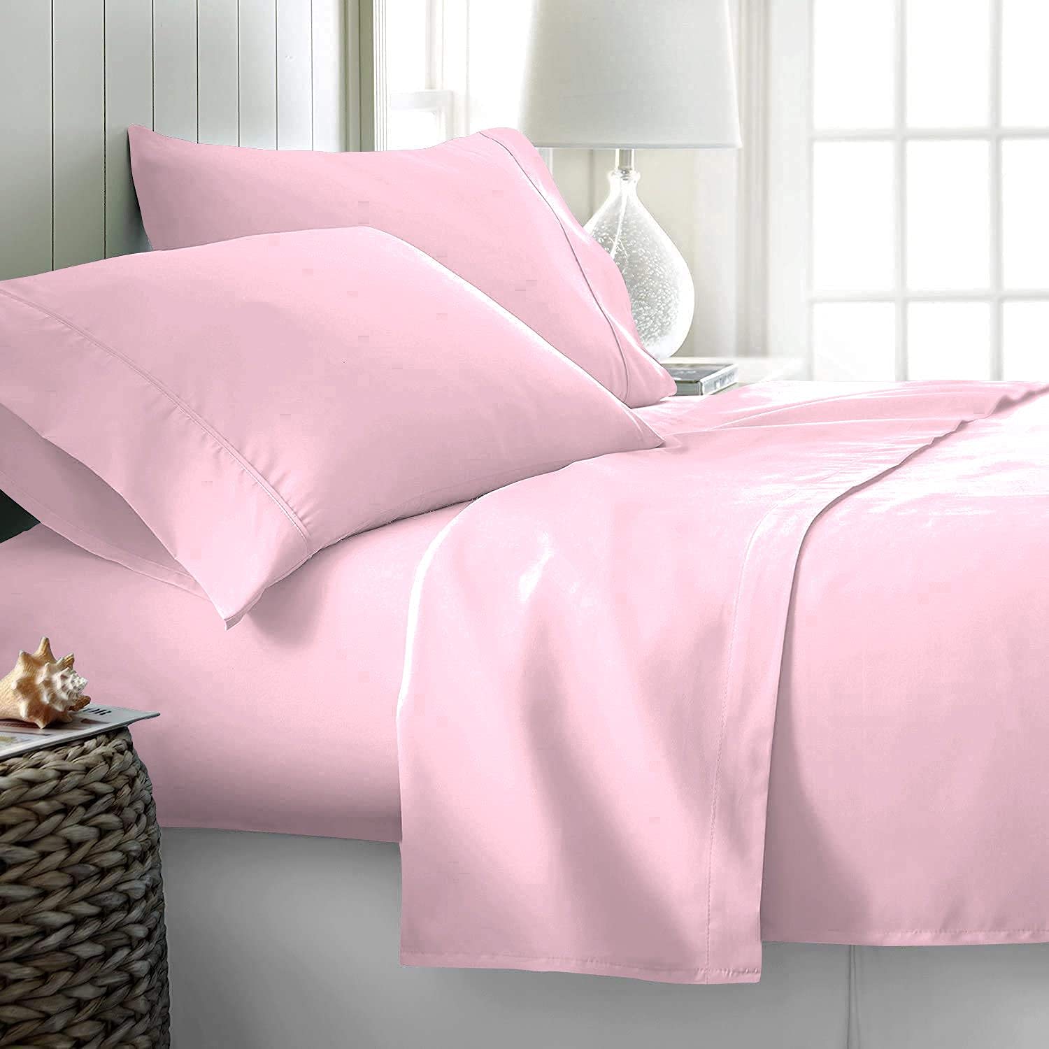 King Size 7-Piece Bed-in-A-Bag Set - 100% Egyptian Cotton, Baby Pink for Luxurious Sleep
