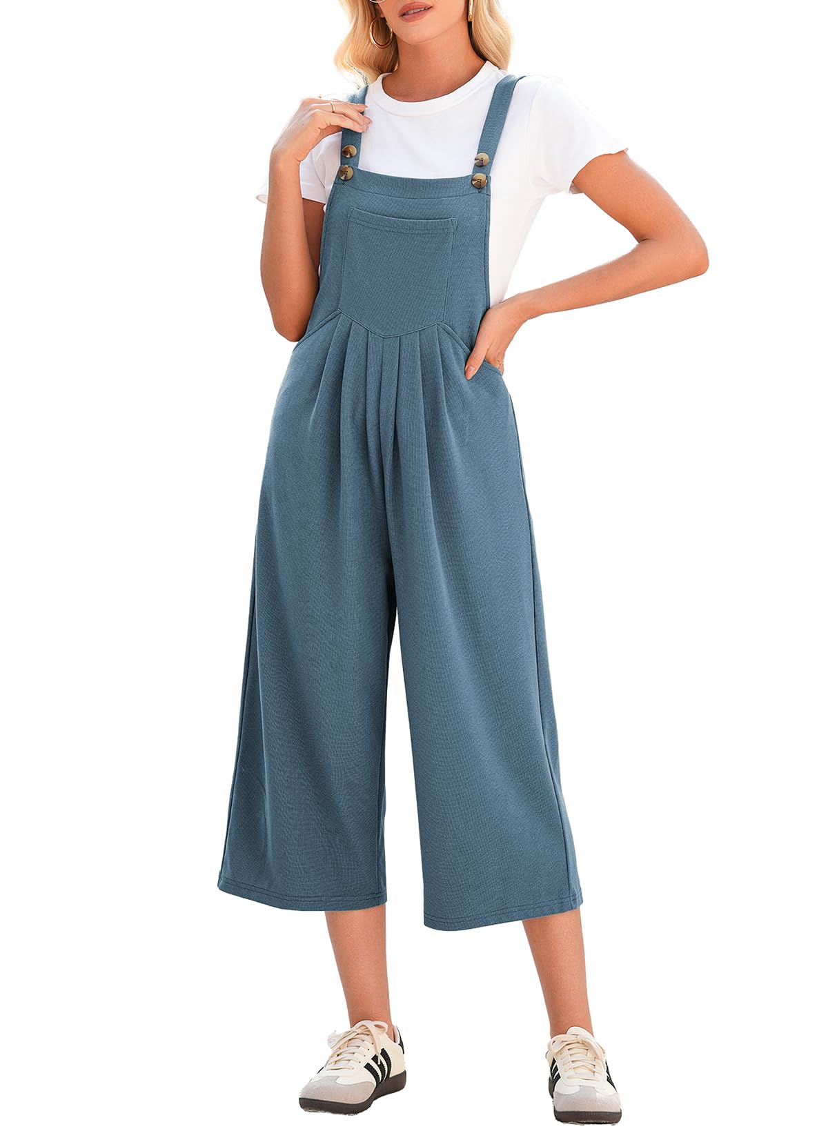 Dokotoo Women's Sleeveless Waffle Knit Jumpsuit - Casual Wide Leg Romper with Pockets | Loose Fit Capri Overalls One Piece | Perfect for Summer Outings, Beach Cover-ups & Casual Wear