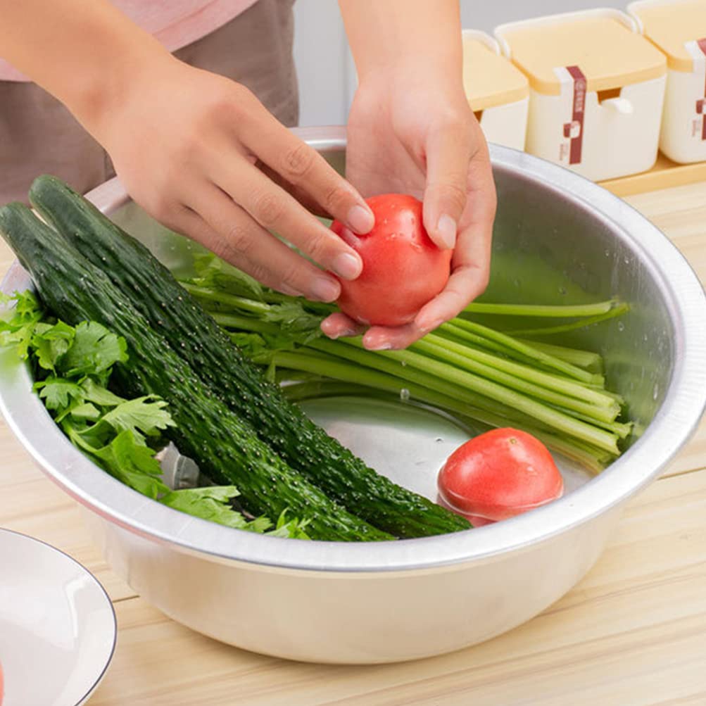 Yardwe 20cm Aluminum Pasta Bowl - Large Rustic Round Flat Bottom Dish Pan for Food Prep, Fruit & Vegetable Washing | Perfect for Home Kitchen, Face Washing, Laundry & Flower Pot Use