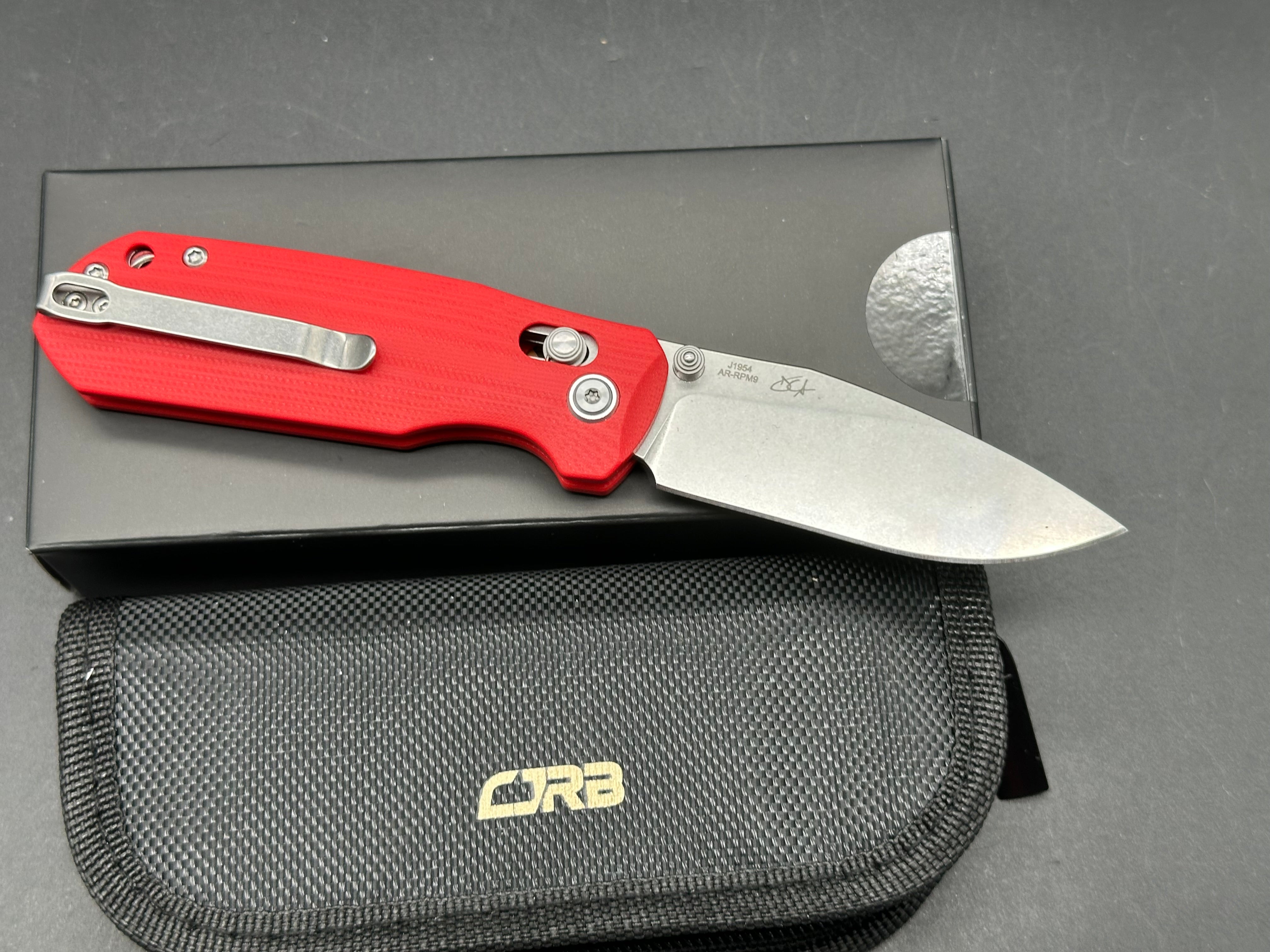 CJRB MAXIMAL Folding Knife - Red G10 Handle, AR-RPM9 Steel, Drop Point Blade for Outdoor Camping, Hiking & EDC