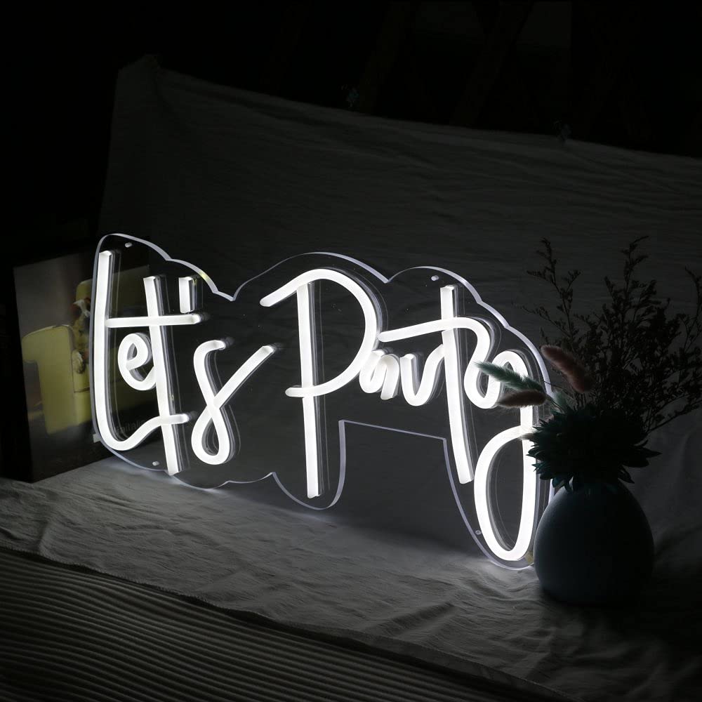X Reed Let's Party LED Neon Sign - Custom Personalized Neon Light for Wall Decor, Birthday, Wedding & Party Decoration - 20 Inch Width (White) - Perfect for Home, Bar, Cafe & Event Lighting (X0013)