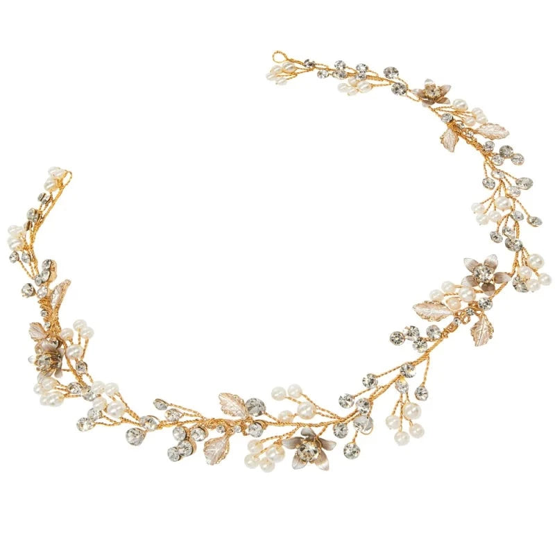 Elegant Gold Bridal Hair Vine with Swarovski Crystals & Freshwater Pearls - Wedding Headpiece A9018 | Perfect for Bridal Boudoir, Boho Wedding & Vintage Photo Shoots