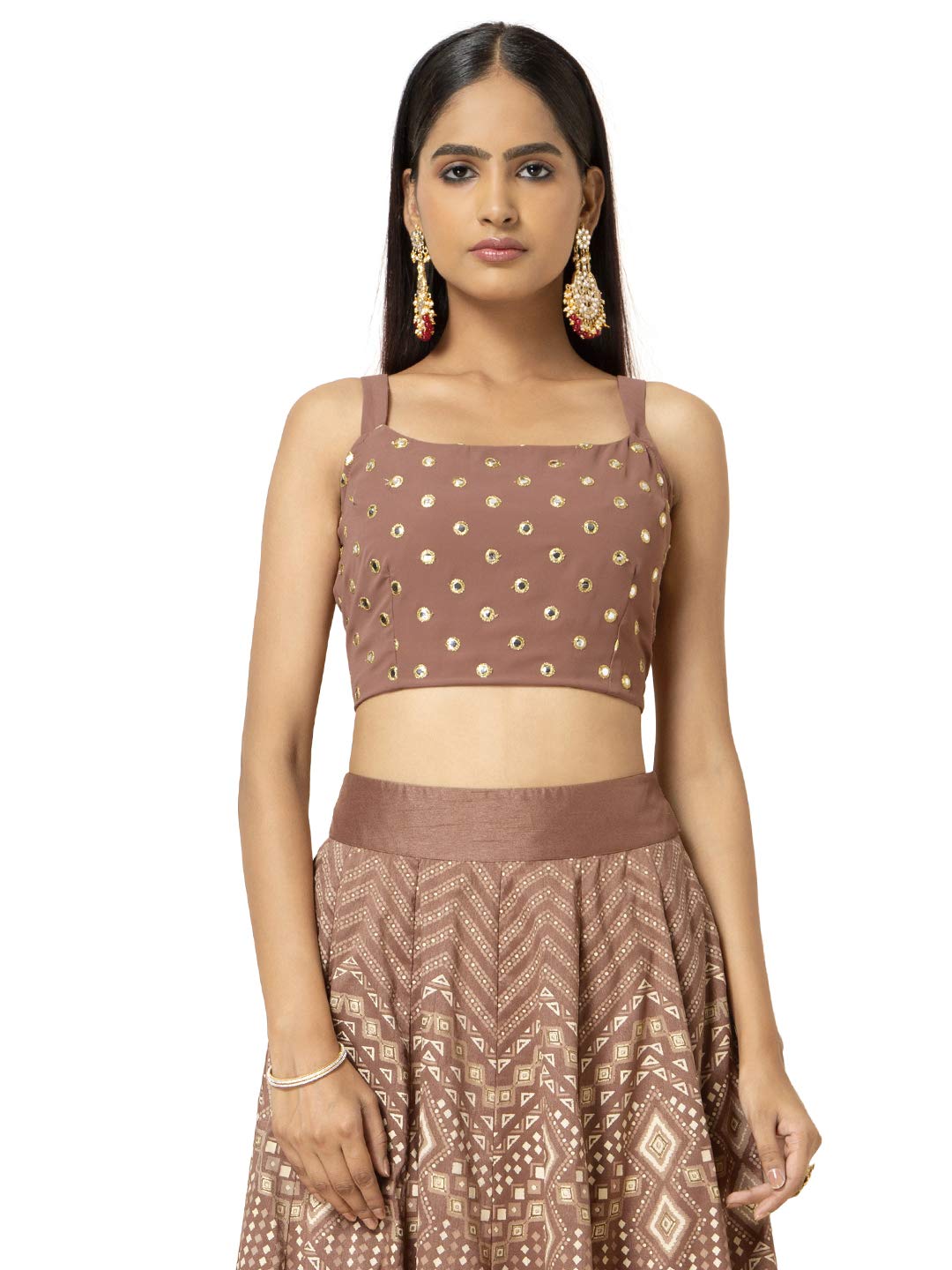 Indya Women's Rose Pink Embroidered Mirror Work Blouse - Perfect for Festivals, Parties & Special Occasions