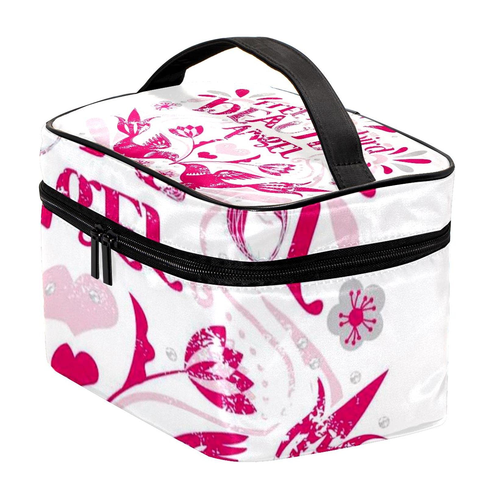 Large Pink Floral Travel Makeup Bag for Women - Waterproof Cosmetic Organizer with Zipper, Perfect for Vacation, Gym & Daily Use | Twin Bird Toiletry Case for Girls & Women
