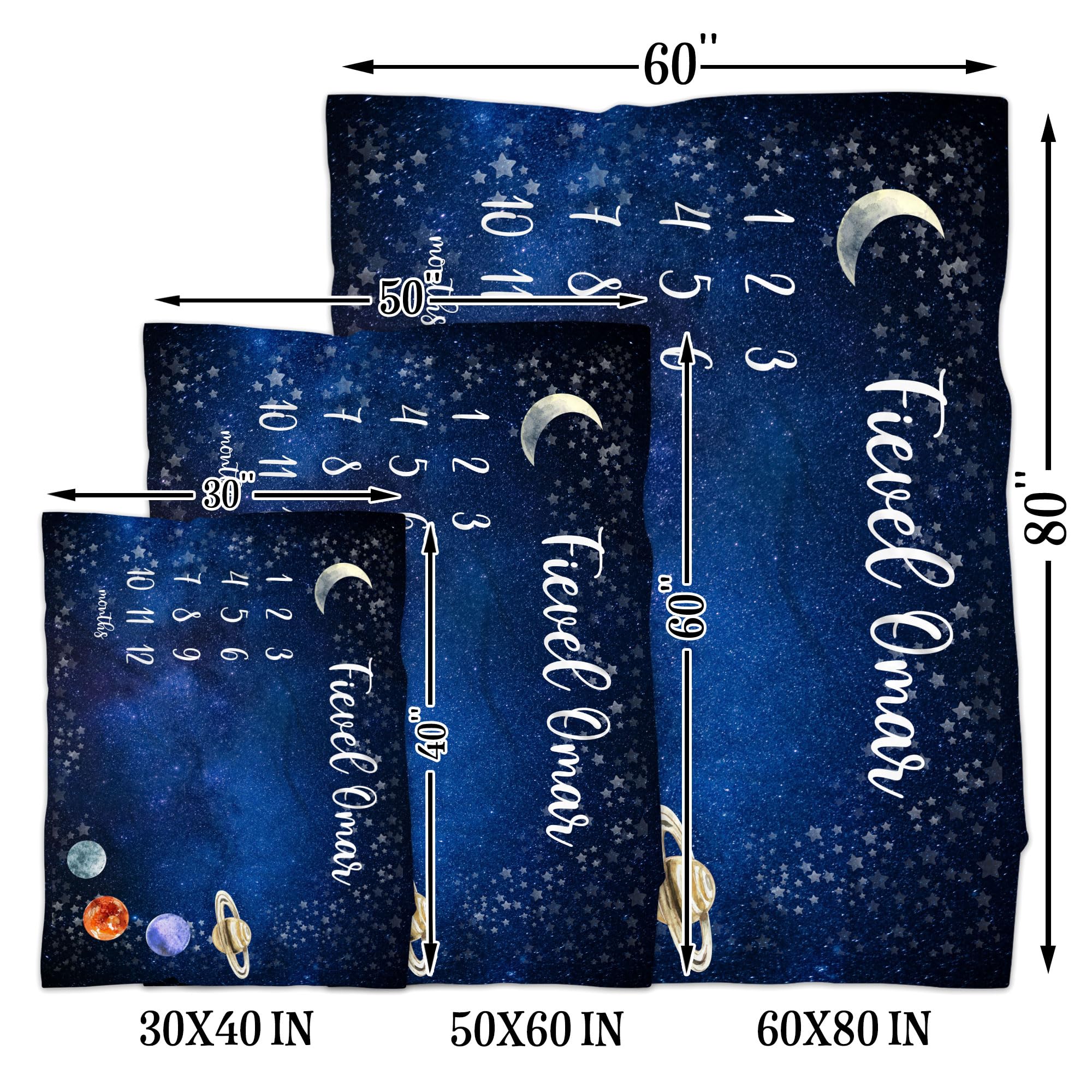 Custom Space-Themed Monthly Baby Blanket - Personalized Planets Photo Prop & Nursery Decor - Ultra Soft Plush Fleece Blanket for Newborn Milestones, First Birthday & Cozy Nursery Bedding
