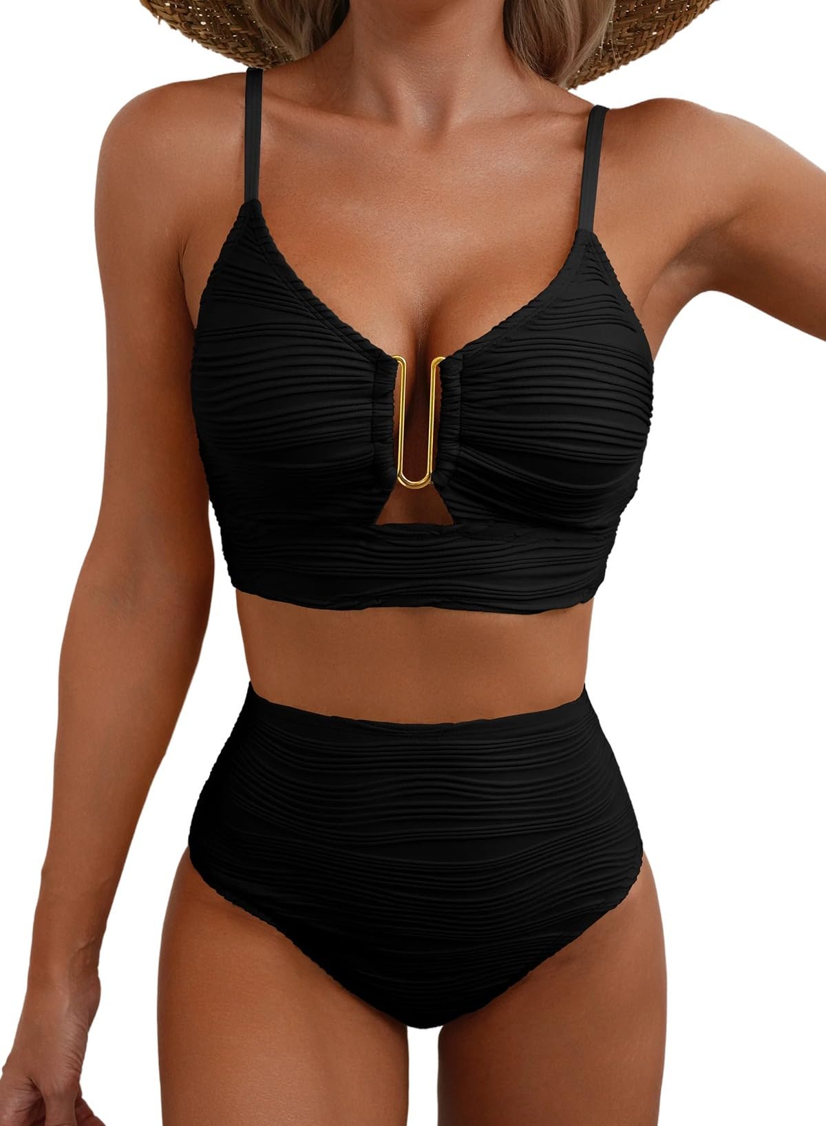 Herseas 2 Piece Bikini Set - U-Wire Cutout Swimsuit High Waisted Textured Bathing Suit for Women | 2025 Summer Beach Vacation, Pool Party & Tropical Getaway