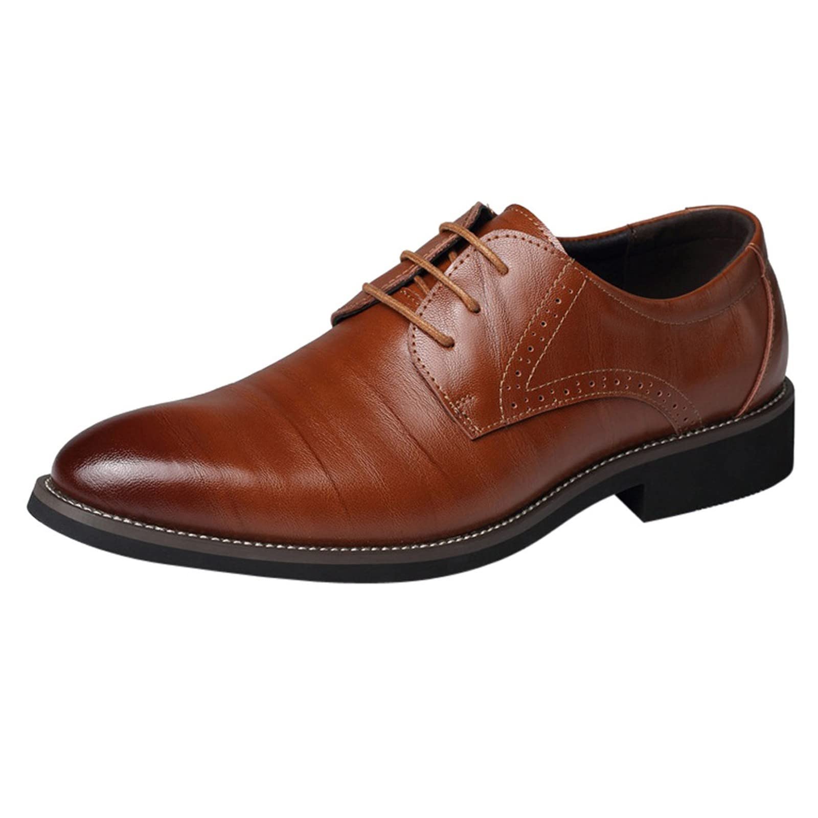 Classic Men's Dress Shoes - Slip On PU Leather Oxford Shoes with Low Rubber Sole & Block Heel for Work, Office & Formal Occasions