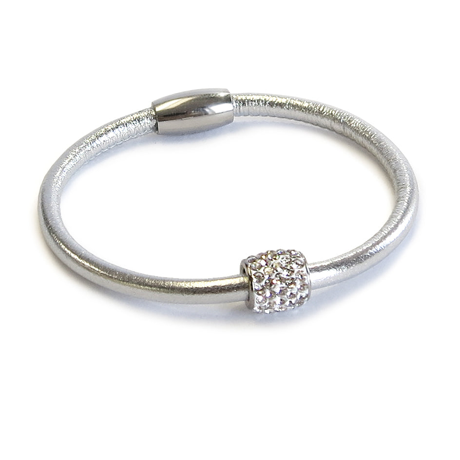 Liza Schwartz Single Metallic Bedazzle Nappa Leather Bracelet for Women - Elegant Fashion Jewelry for Parties, Dating & Everyday Wear