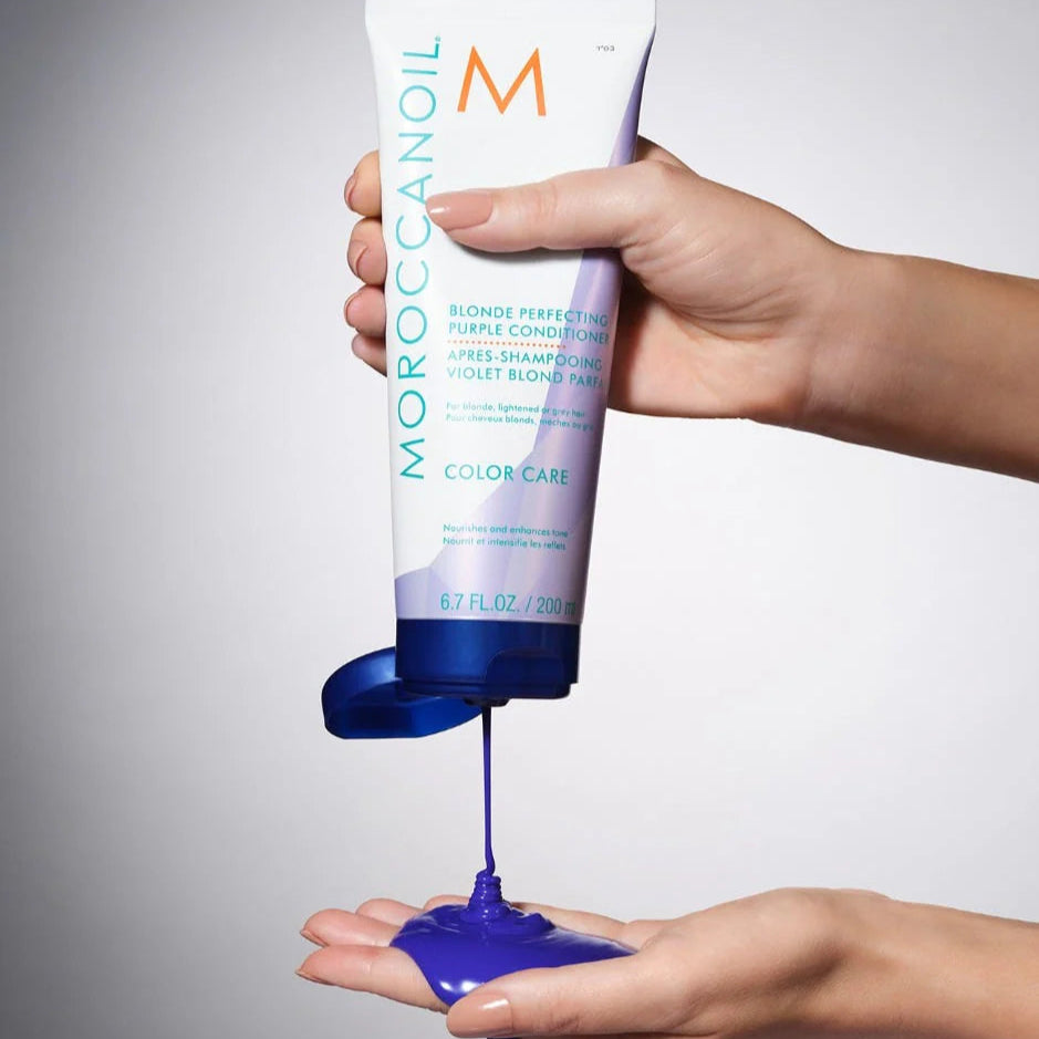 Moroccanoil Blonde Perfecting Purple Conditioner for Color-Treated Blonde Hair - Tones Brassiness & Enhances Shine - Salon-Quality Hair Care for Daily Use at Home