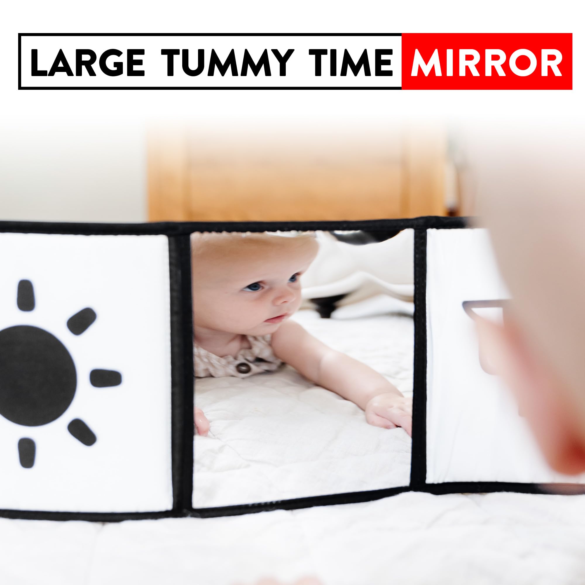 High Contrast Baby Toys 0-6 Months - Black & White Newborn Books & Tummy Time Mirror for Infant Development