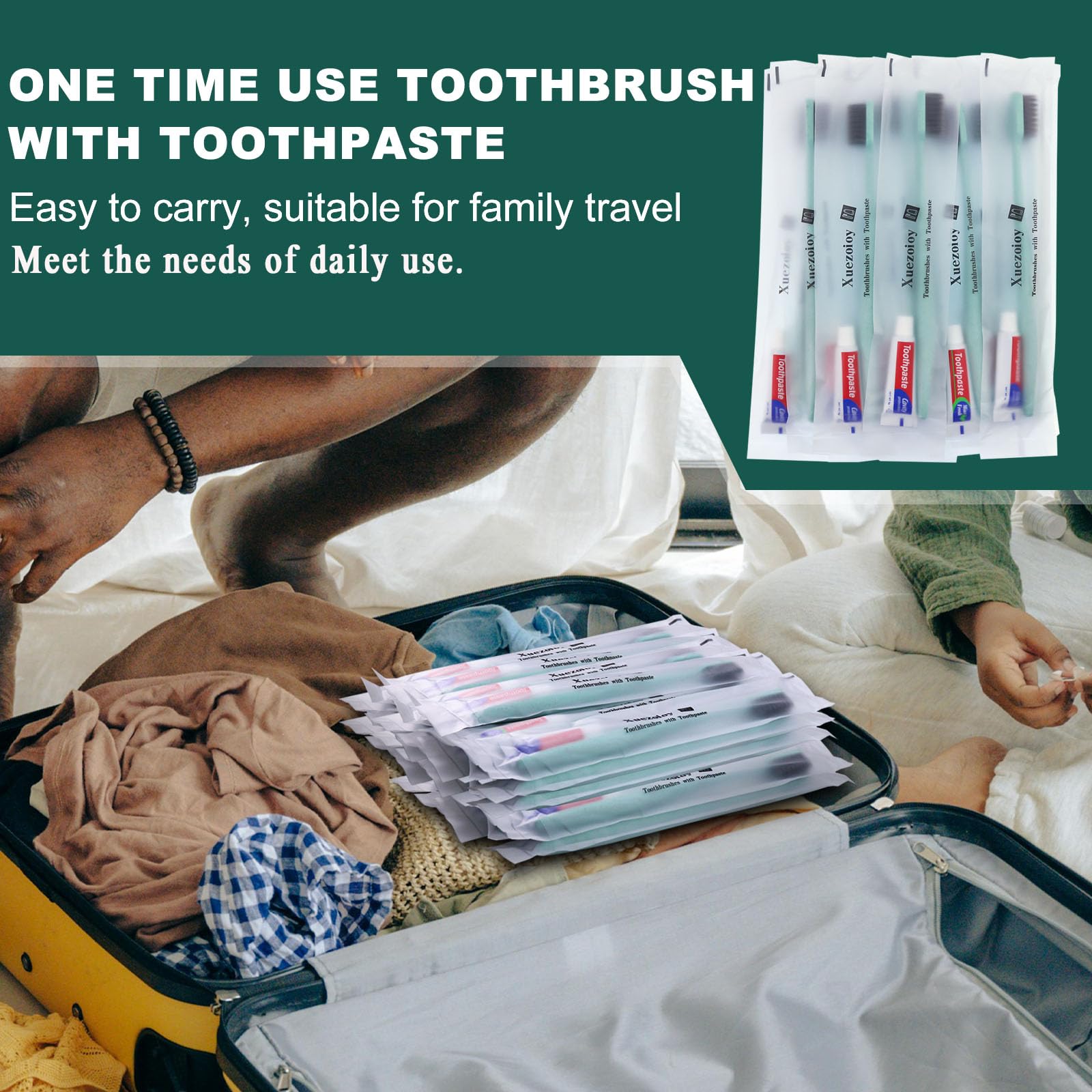 100 Pack Eco-Friendly Disposable Toothbrushes with Toothpaste - Individually Wrapped Travel Toothbrush Kit for Adults | Bulk Dental Care Supplies for Travel, Hotels, Nursing Homes, Homeless Shelters & Charity Donations