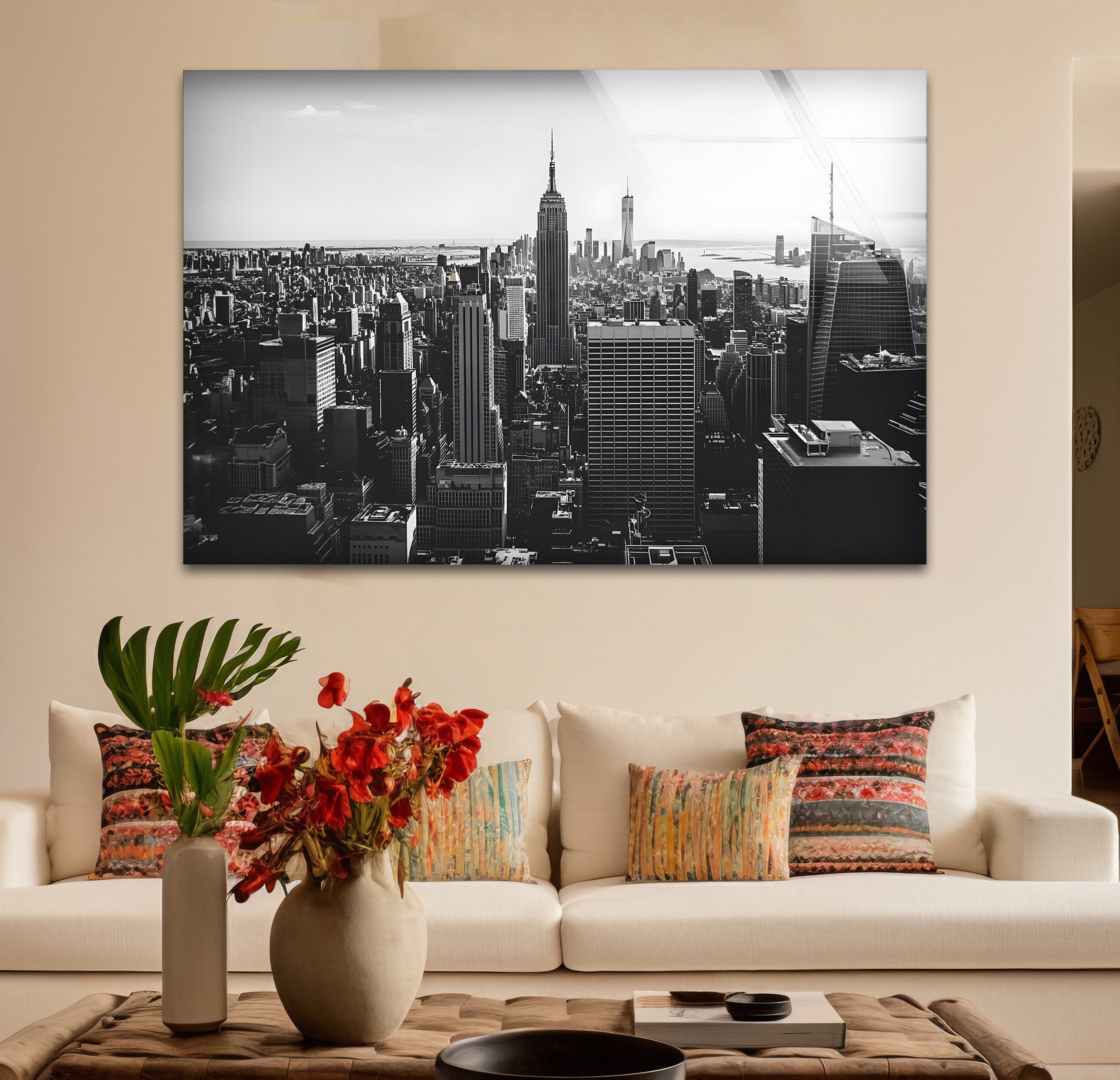 Empire State Building Glass Wall Art - Black & White NYC Skyline Decor for Home & Office | Perfect Gift for New York Lovers