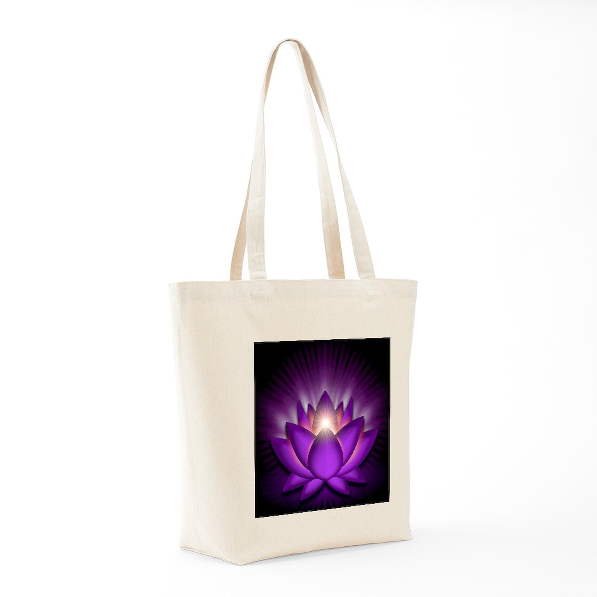 Chakra Lotus Crown Violet Square Tote Bag - Natural Canvas Reusable Shopping Bag for Yoga, Meditation & Eco-Friendly Grocery Shopping