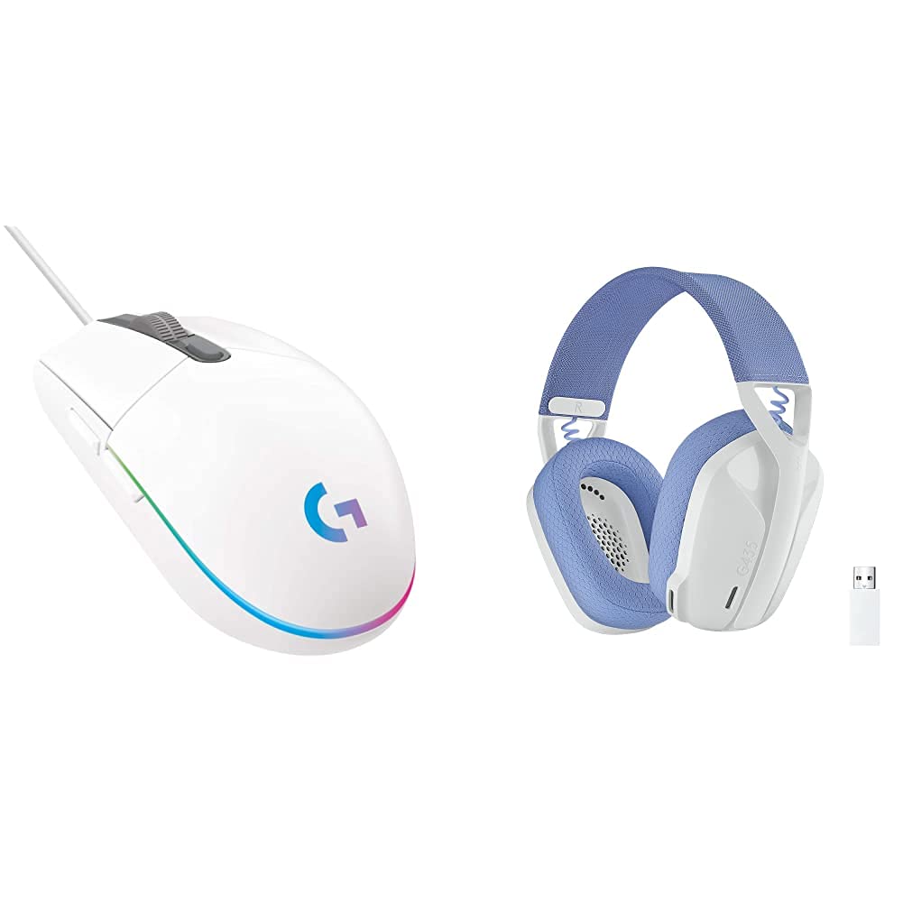 Logitech G203 LIGHTSYNC Wired Gaming Mouse with RGB Lighting & G435 LIGHTSPEED Wireless Bluetooth Gaming Headset Combo - White | Perfect for PC, PS5, Xbox & Mobile Gaming
