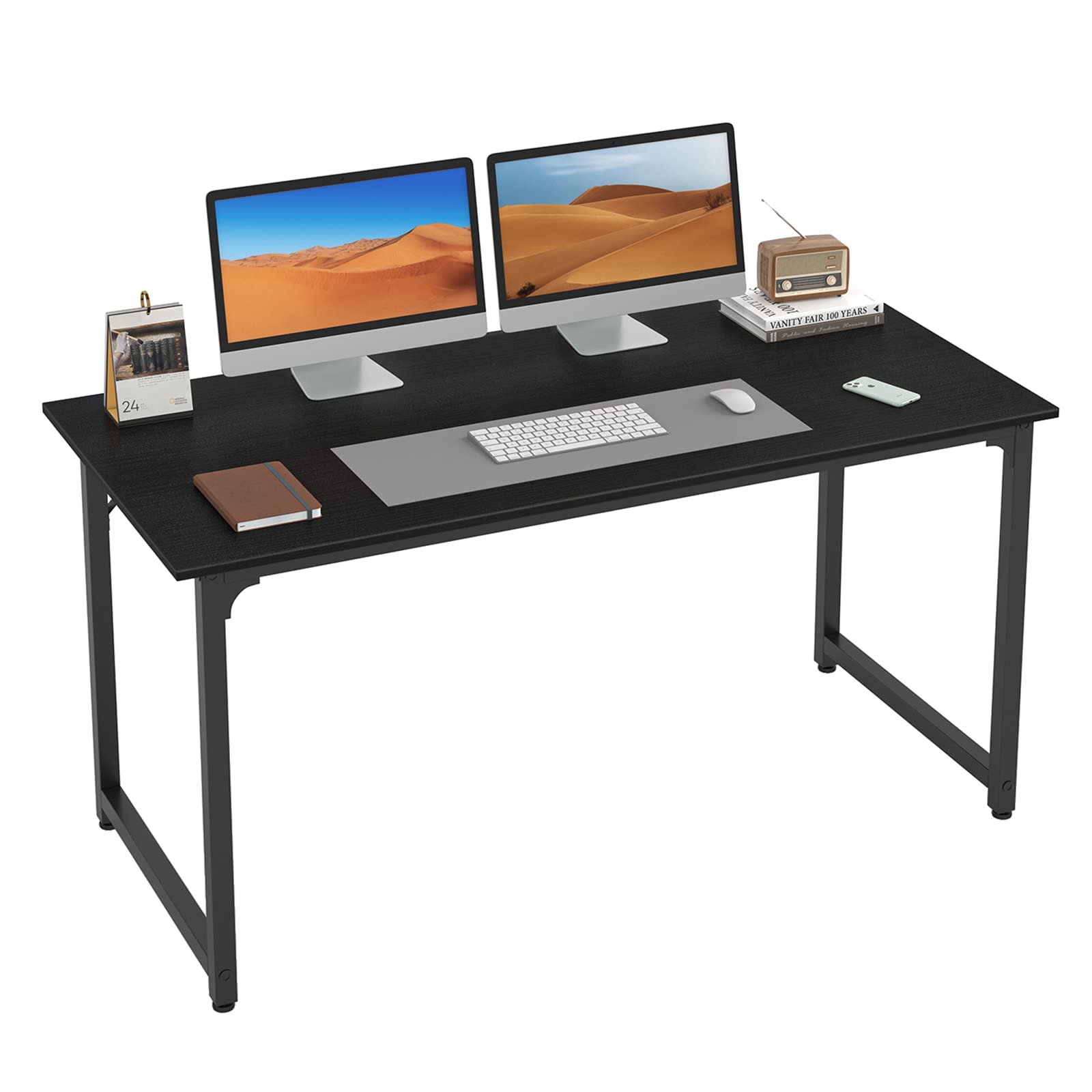 47 Inch Modern Wood Computer Desk for Home Office - Small Writing & Study Desk with Simple Design in Black - Perfect for Remote Work, Gaming & Online Learning