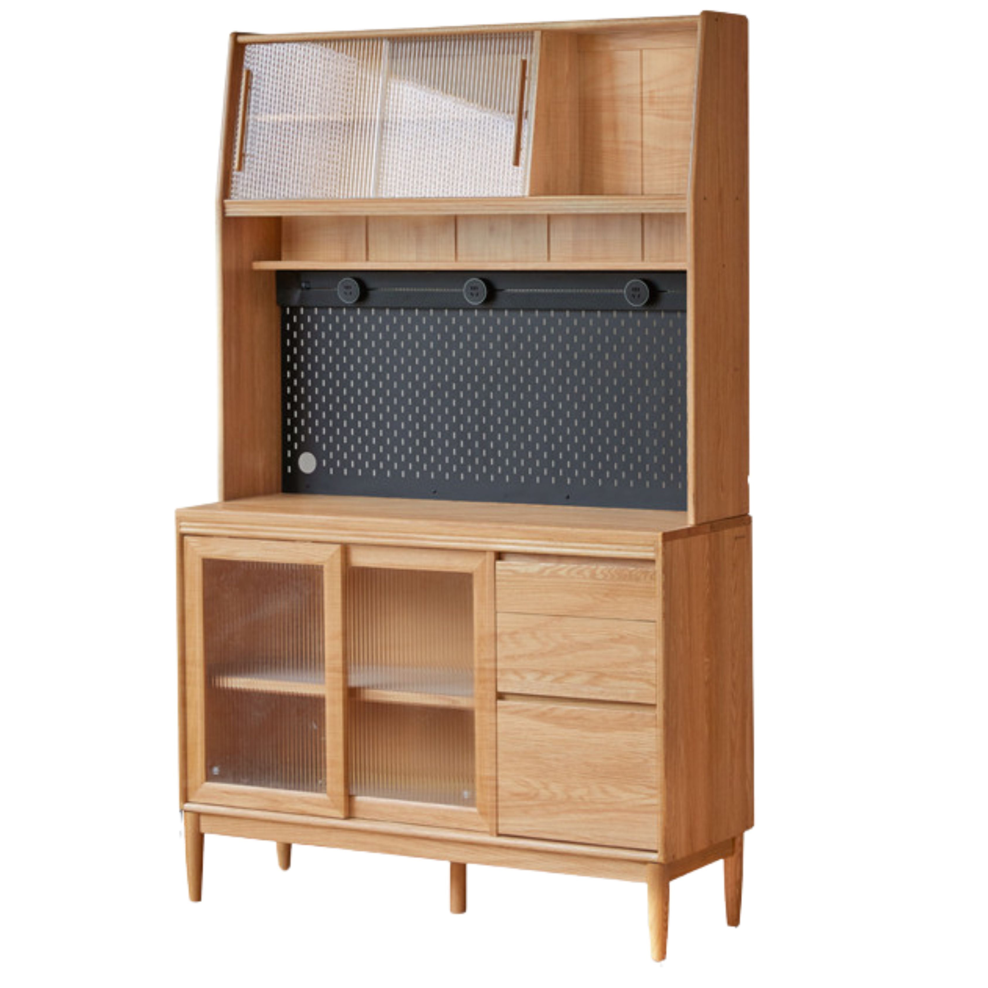 Oak Solid Wood Large Capacity Storage Sideboard - Rustic Buffet Cabinet for Dining Room, Living Room & Entryway Storage