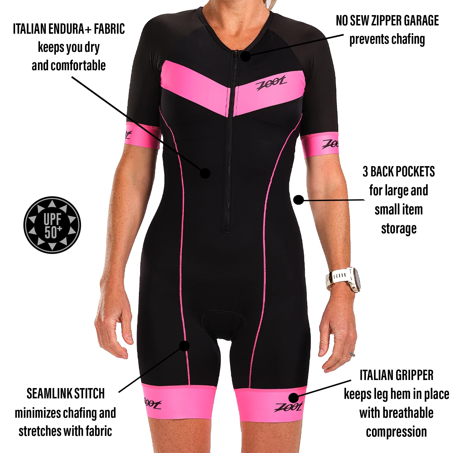 Zoot Women's Core Tri Aero Racesuit - Short Sleeve Triathlon Suit with Chamois Pad & Pockets, UPF 50+ Sun Protection - Perfect for Swim, Bike, Run Training & Competitions
