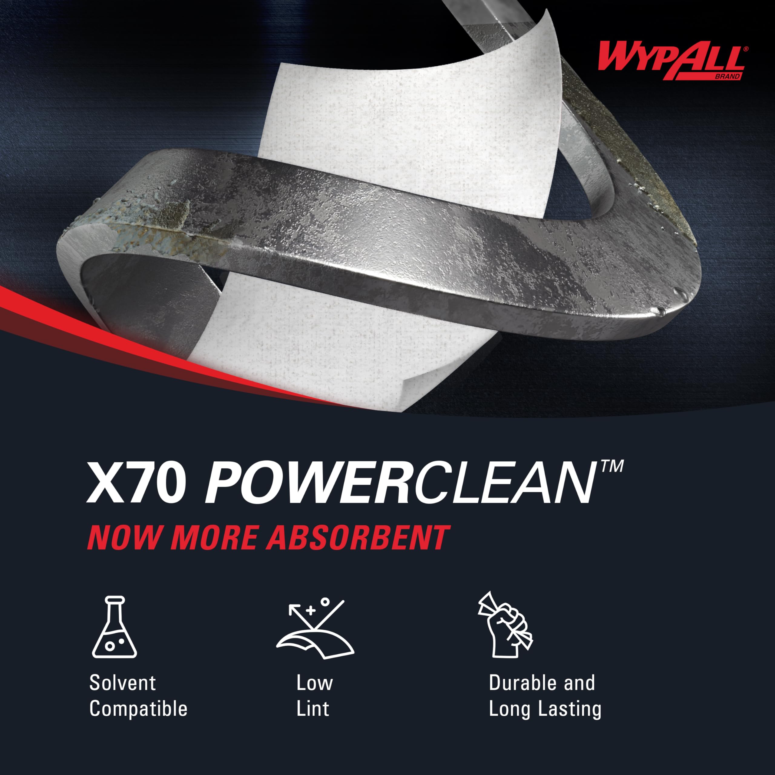 WypAll PowerClean X70 Medium Duty Cleaning Wipes - 12 Packs (76 Sheets Each, 912 Total) | Quarterfold White Towels for Industrial, Garage & Workshop Use | Durable, Long-Lasting Wipes for Heavy-Duty Cleaning