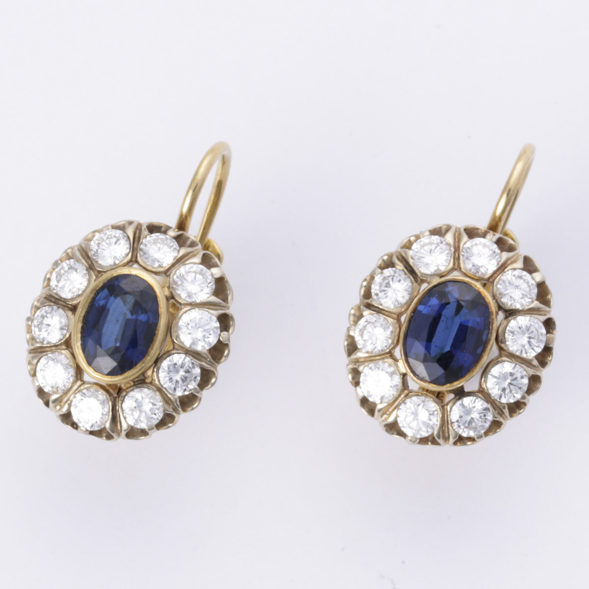 14K Yellow and White Gold Sapphire and Diamond Earrings - 2.13ctw Total Weight, 1.31ctw Sapphire | Elegant Jewelry for Weddings, Anniversaries & Special Occasions