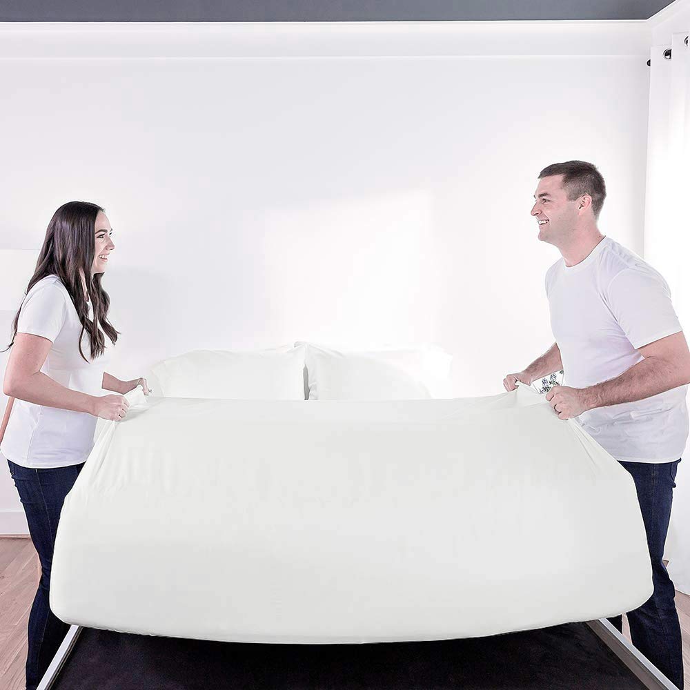 400 Thread Count Queen Size Cotton Sheets - 4 Piece Luxury Hotel Bedding Set - Extra Soft & Breathable - White Solid Deep Pocket Fitted Sheets (15