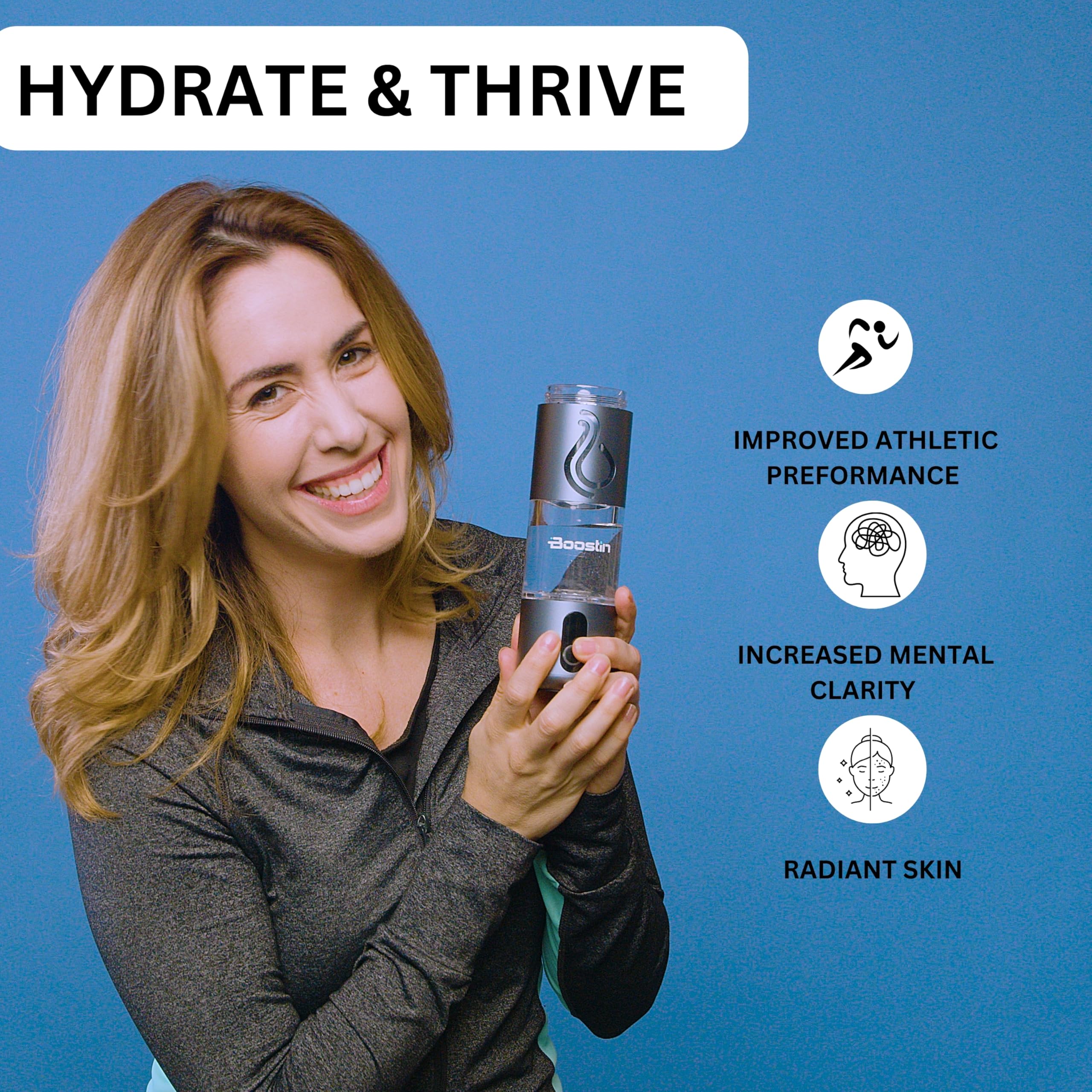 Boostin Pro Hydrogen Water Bottle - 3-in-1 SPE/PEM Technology for Enhanced Hydration & Antioxidant Benefits - Generates up to 5000PPB Hydrogen Water - Portable, Lightweight & BPA-Free with OLED Display - Perfect for Travel, Gym & Daily Wellness Routine