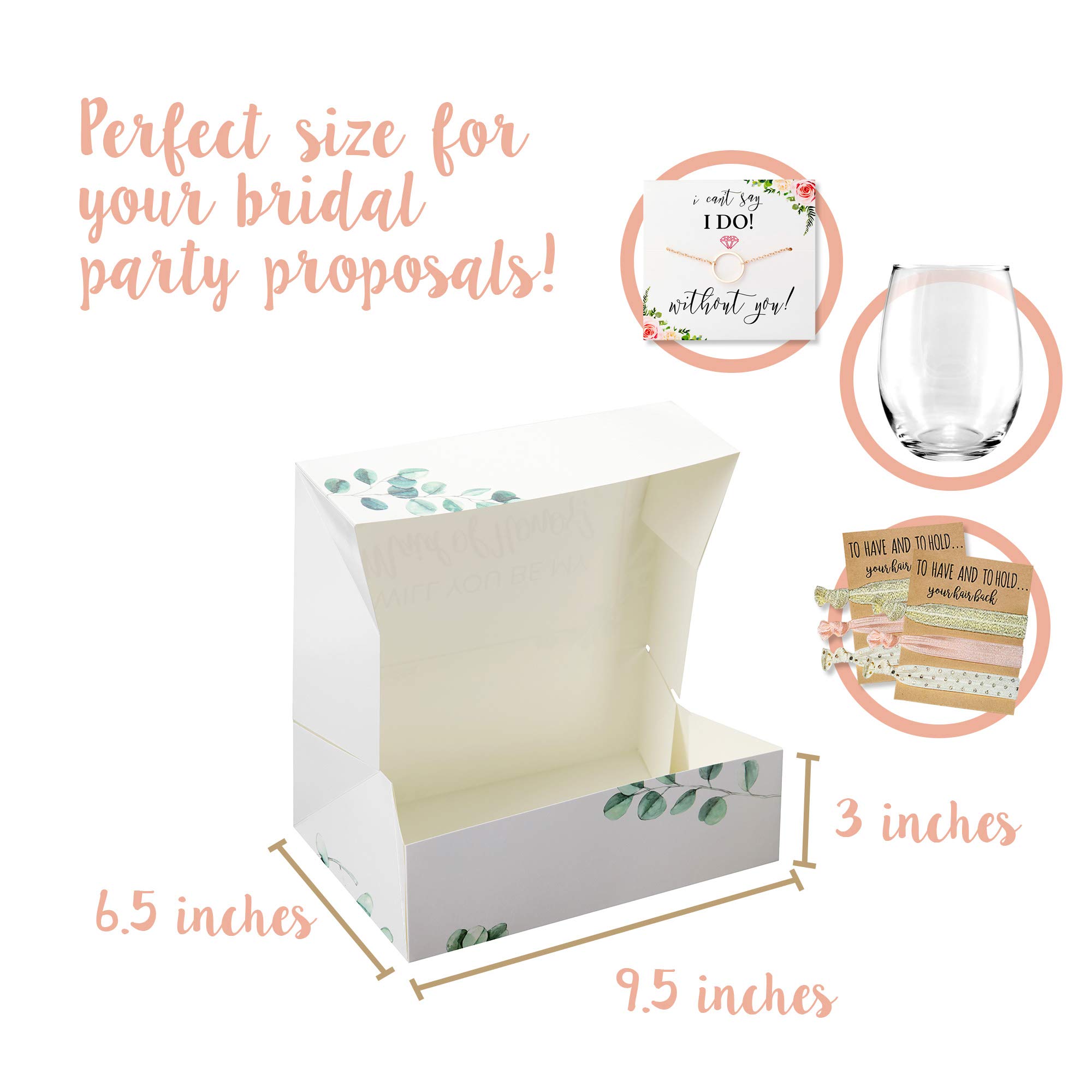 Pop Fizz Designs Bridesmaid Proposal Box Set - 10 Pack (1 Maid of Honor + 9 Bridesmaid Boxes) with Greenery & Rose Gold Foil - Perfect for Wedding Party Proposals, Bridal Shower Gifts & Bachelorette Party Favors
