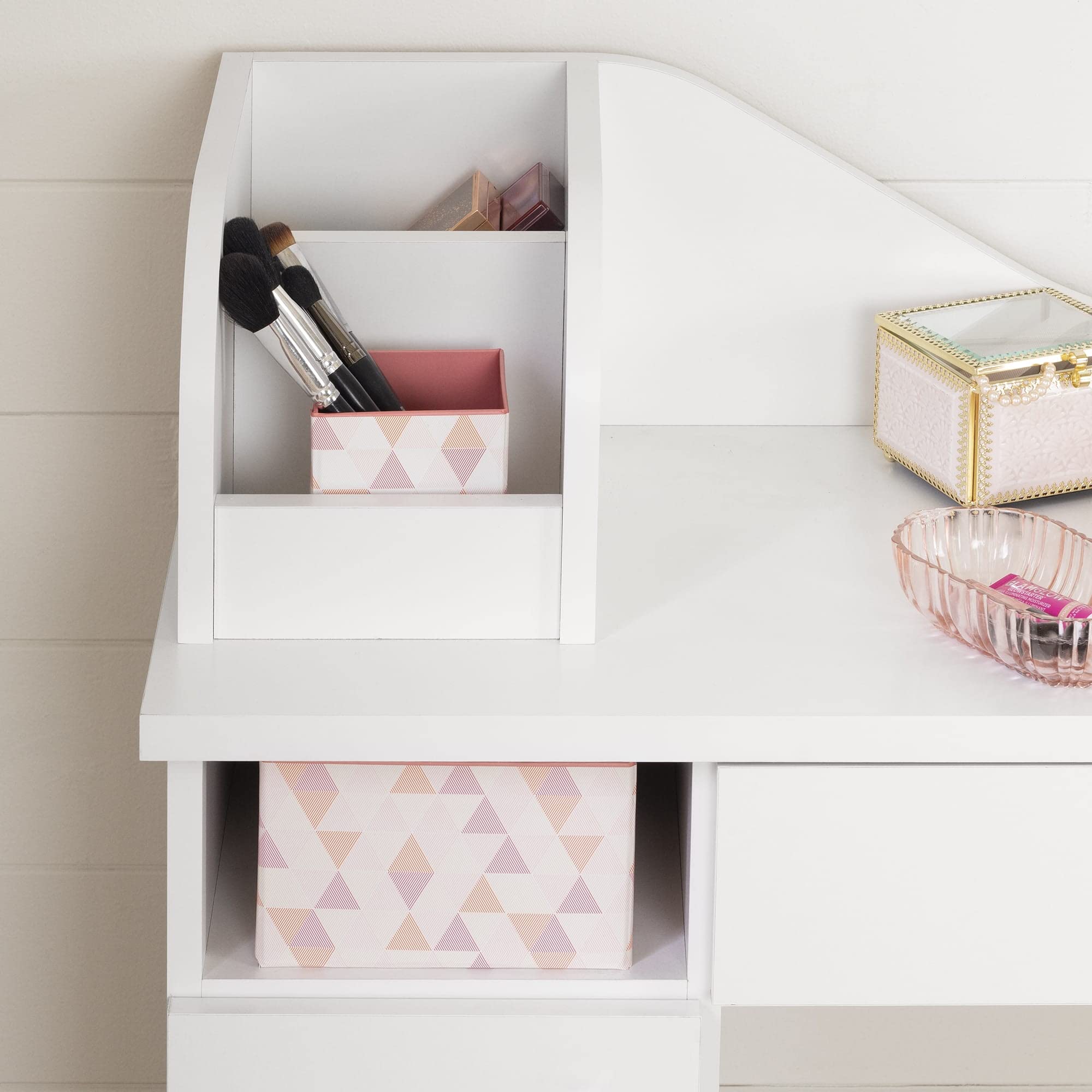 South Shore Tiara Makeup Vanity Desk with Mirror - Pure White Finish | Elegant Dressing Table for Bedroom, Beauty Room & Home Decor