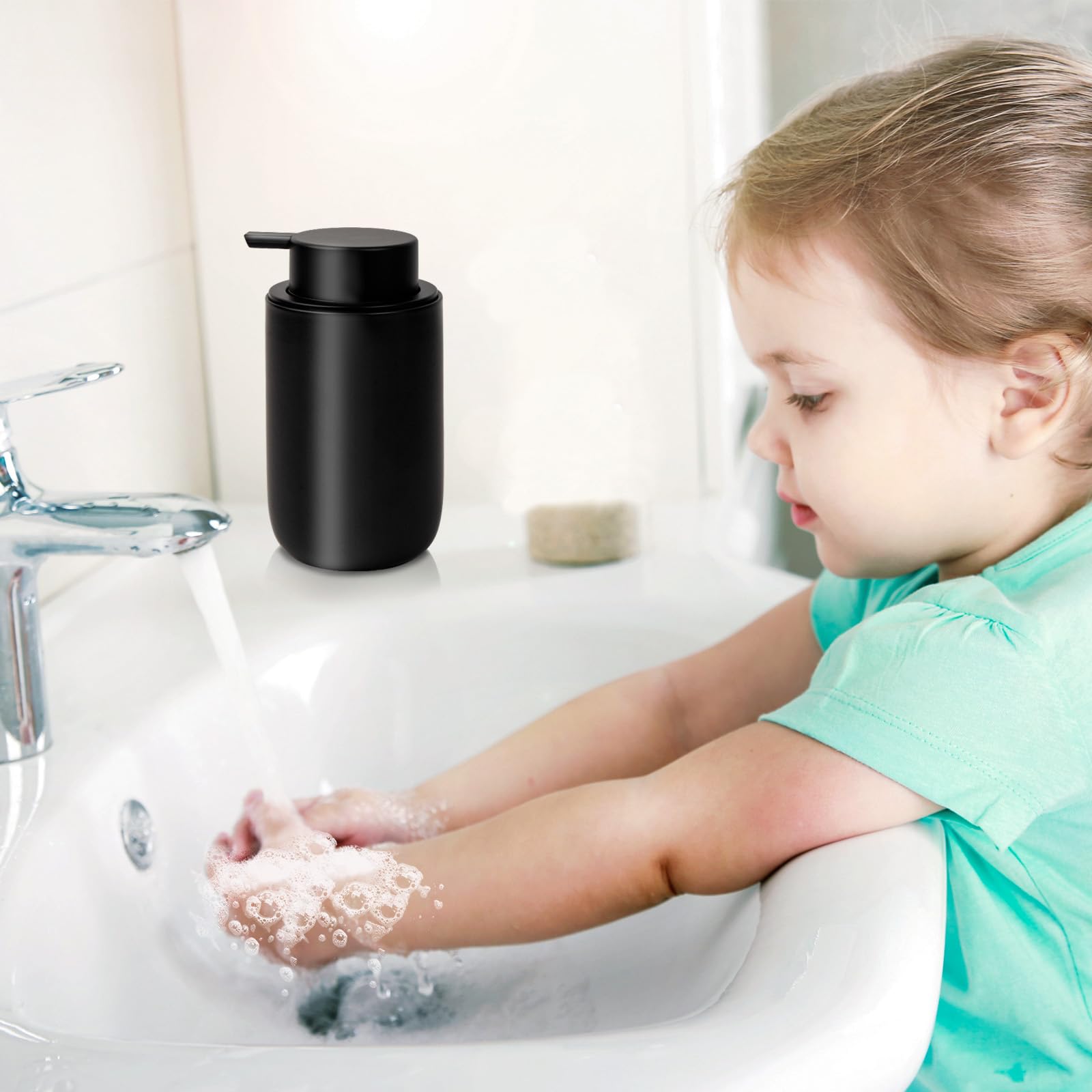 Premium Ceramic Foaming Soap Dispenser - Thick Foam Hand Wash Pump for Bathroom & Kitchen Sink | Black Liquid Soap Bottle for Hand Soap, Body Wash | Perfect for Home, Office & Guest Bathroom Decor
