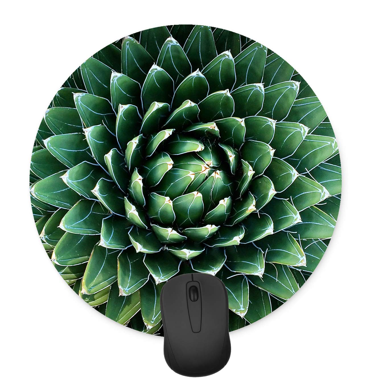 Non-Slip Green Cactus Round Mouse Pad - Seamless Gaming Mouse Mat for PC, Laptop, Office & Home Desk Setup