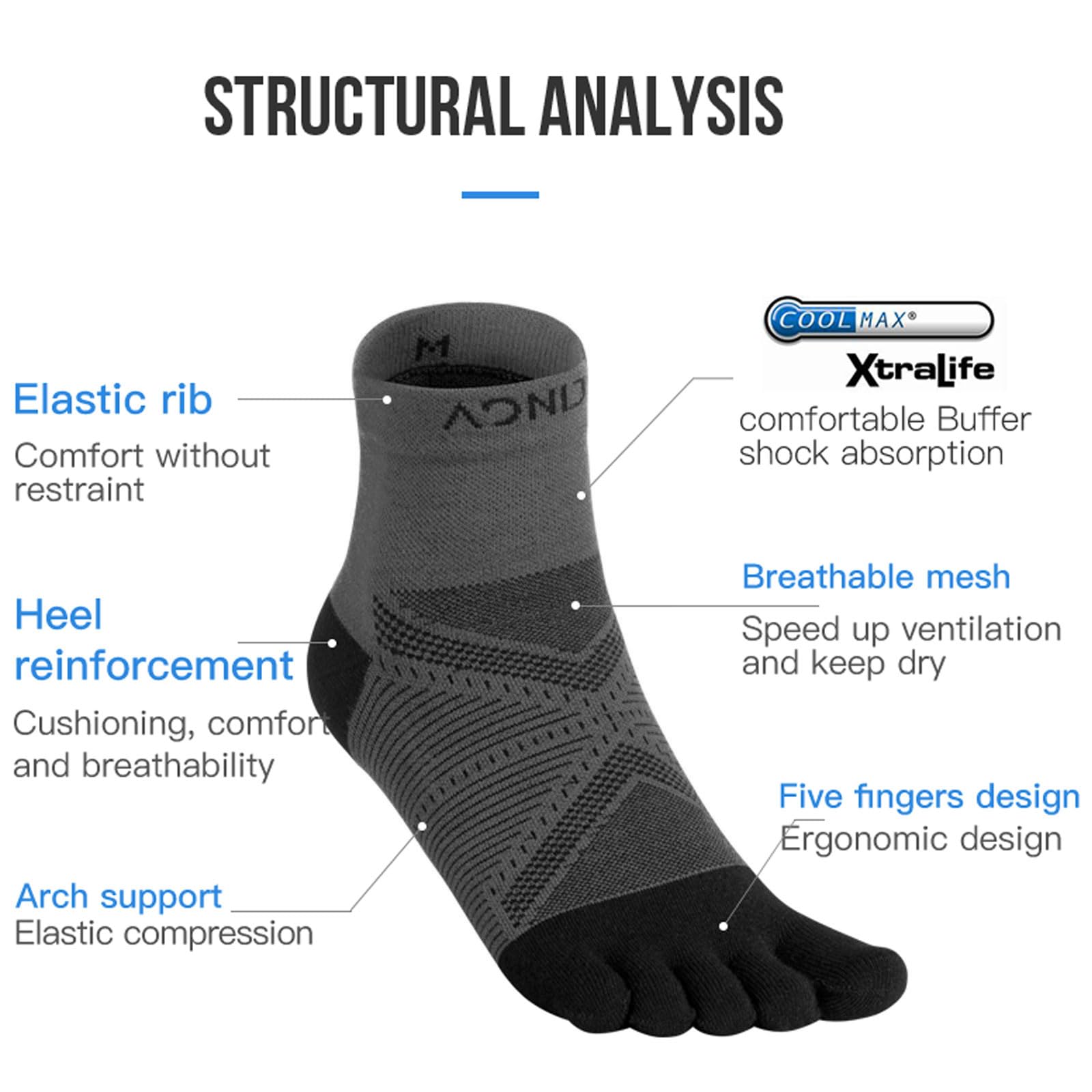 AONIJIE High Performance Toe Socks for Men & Women - Breathable Athletic Running Socks with Five Finger Design - Perfect for Marathon, Yoga, Gym Workouts & Outdoor Sports