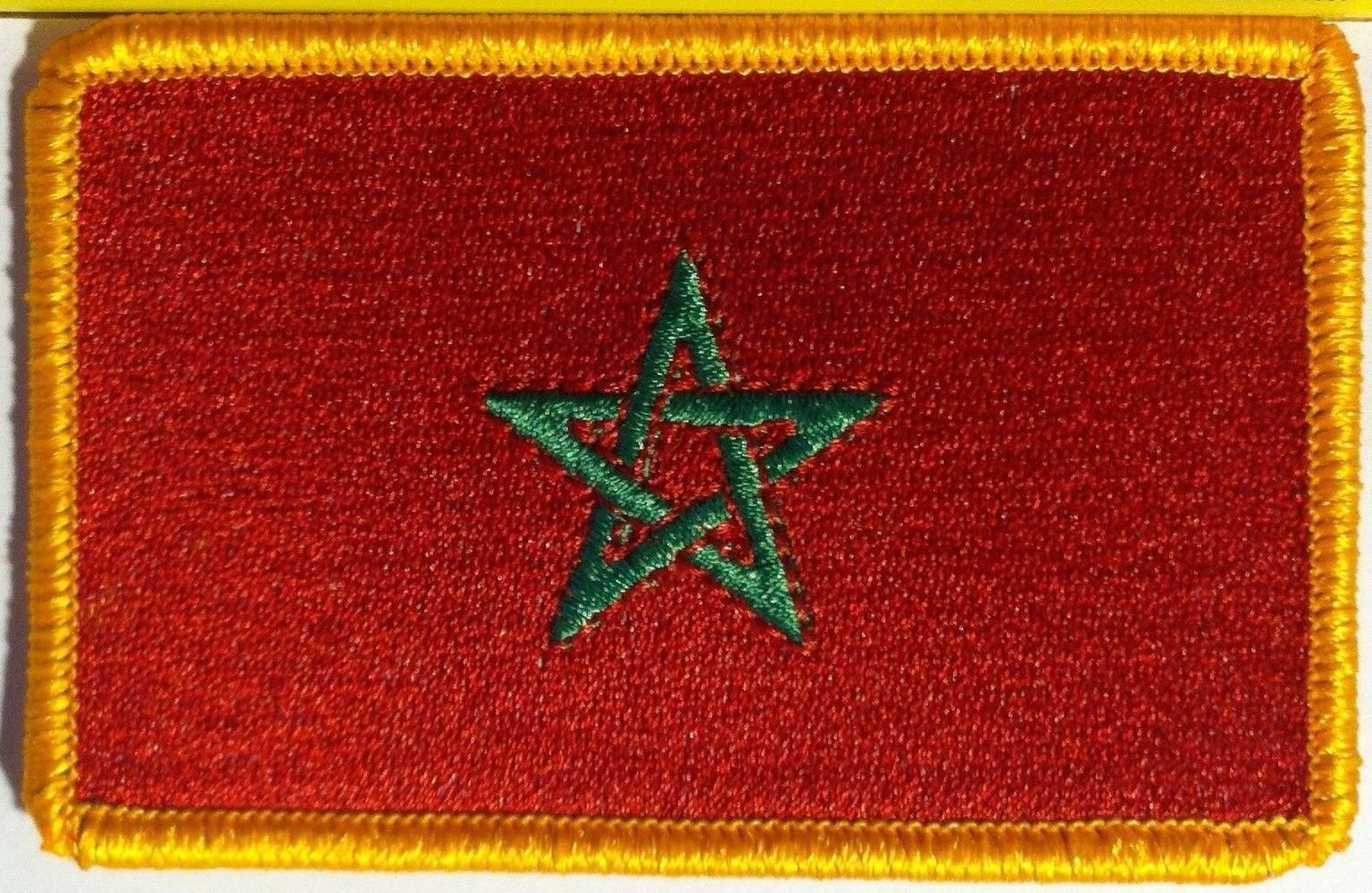 Morocco Flag Iron-on Patch with Gold Border - Embroidered Emblem for Jackets, Bags & DIY Crafts