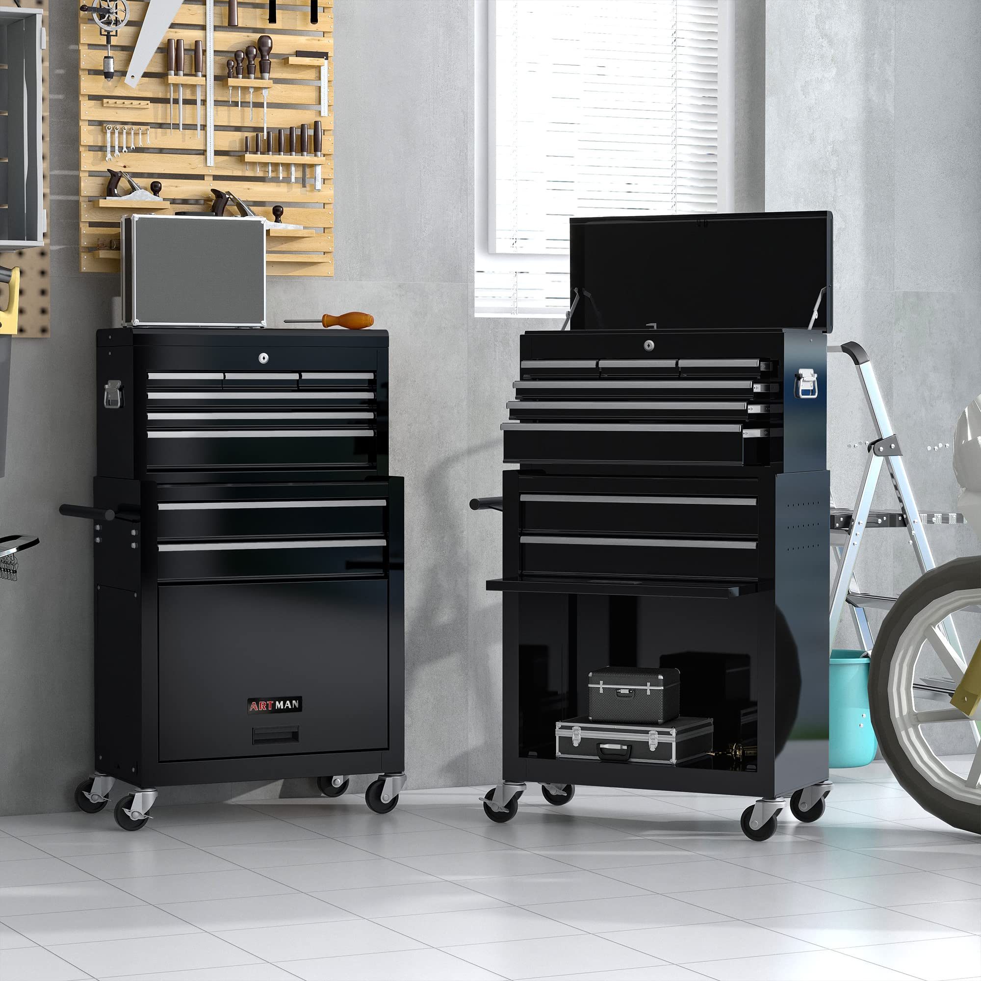 Large Capacity Rolling Tool Cabinet with Wheels & Drawers - Heavy Duty Removable & Stackable Tool Trolley Organizer for Garage, Workshop, Warehouse - Perfect for Mechanics, DIY Enthusiasts & Professional Contractors