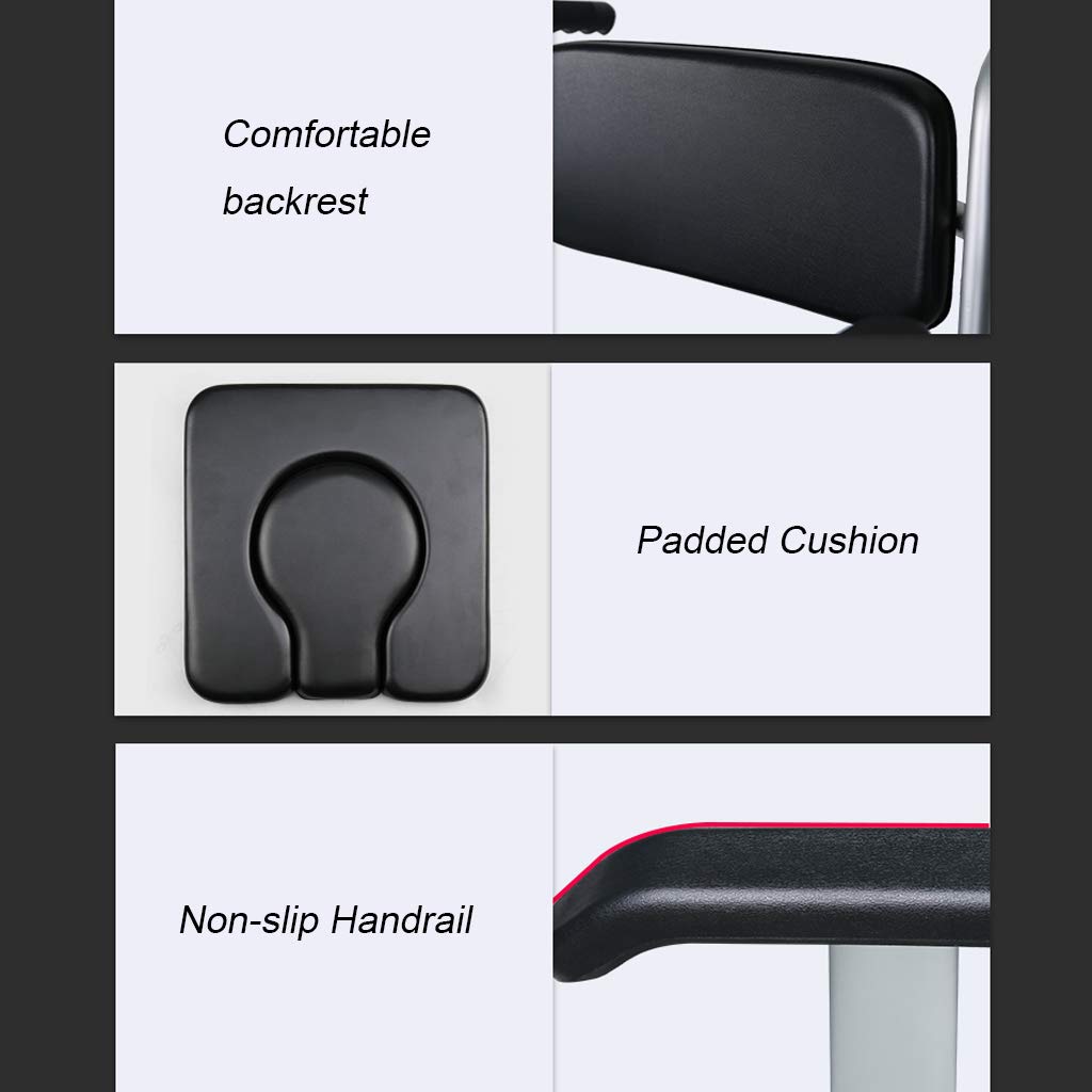3 in 1 Adjustable Height Bedside Commode Toilet Chair with Wheels - Portable Shower Stool & Safety Frame for Elderly, Disabled & Pregnant Women - Ideal for Home Care, Bathroom Safety & Mobility Assistance