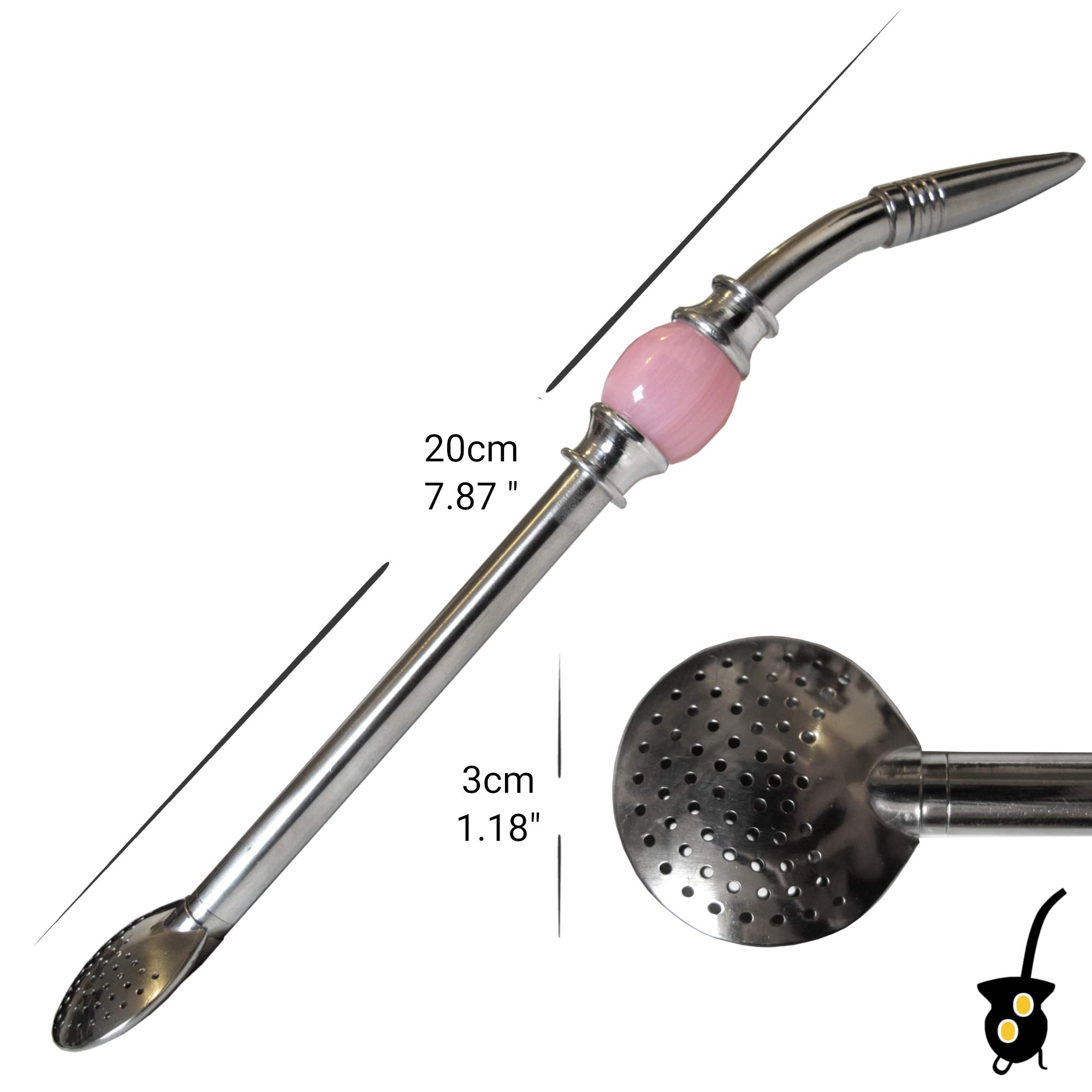 Premium Brazilian Bomba with Pink Beads - Elegant Bombilla for Yerba Mate - Perfect for Traditional Tea Ceremonies & Relaxing Moments
