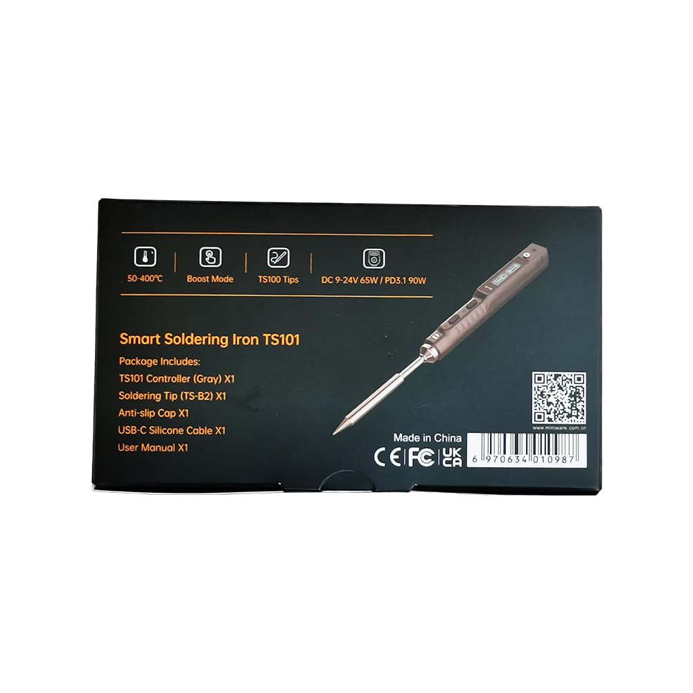 MINIWARE TS101 Mini Electric Soldering Iron Kit, Adjustable Temperature 50°C-400°C, Programmable USB Type-C, OLED Display, USB/DC Power Supply - Perfect for Electronics Repair, DIY Projects & PCB Soldering (Black)