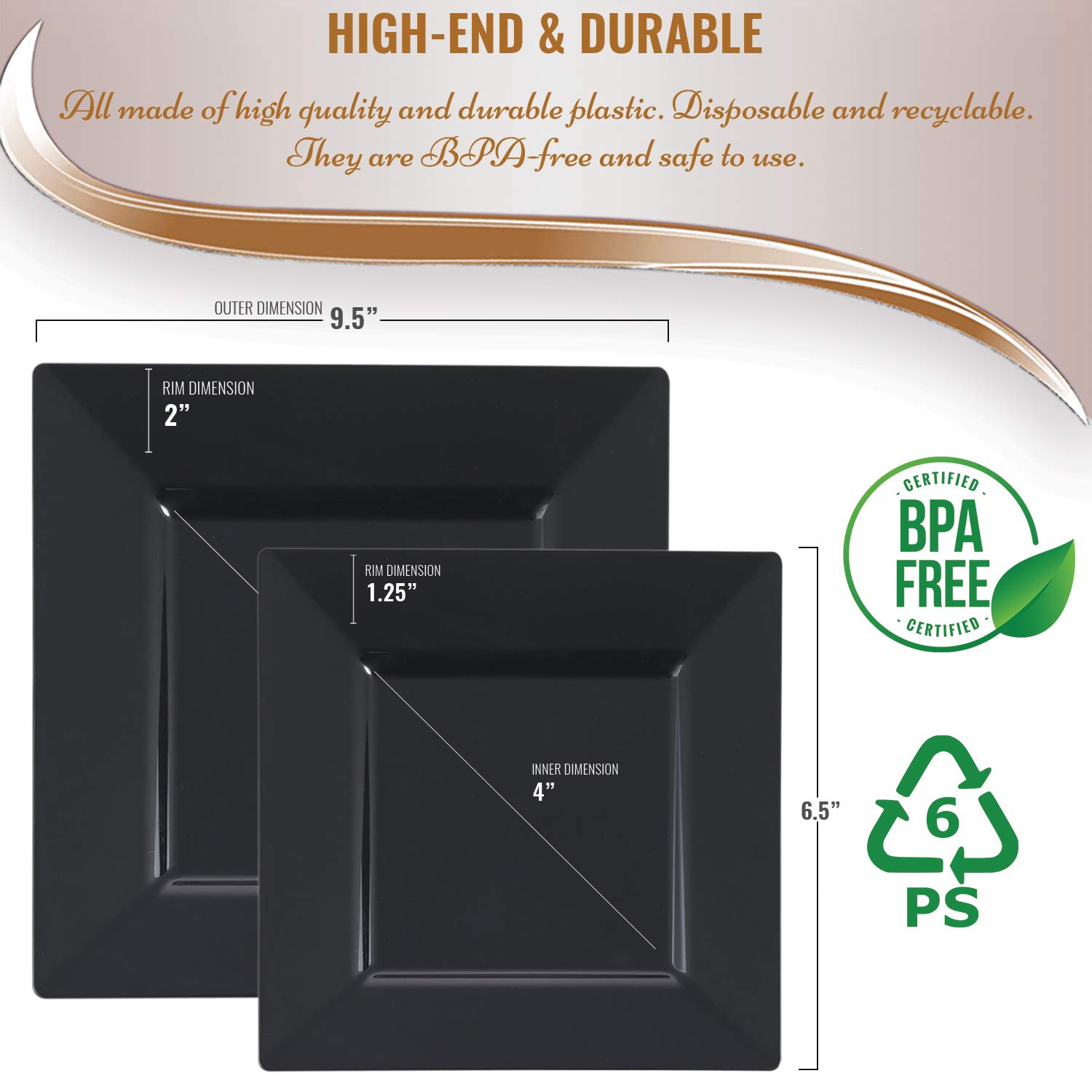 Elegant Disposable Plastic Dinnerware Set for Parties - Heavy Duty Black Plastic Plates (120-Piece Combo Set) - Perfect for Weddings, Birthdays & Catering Events