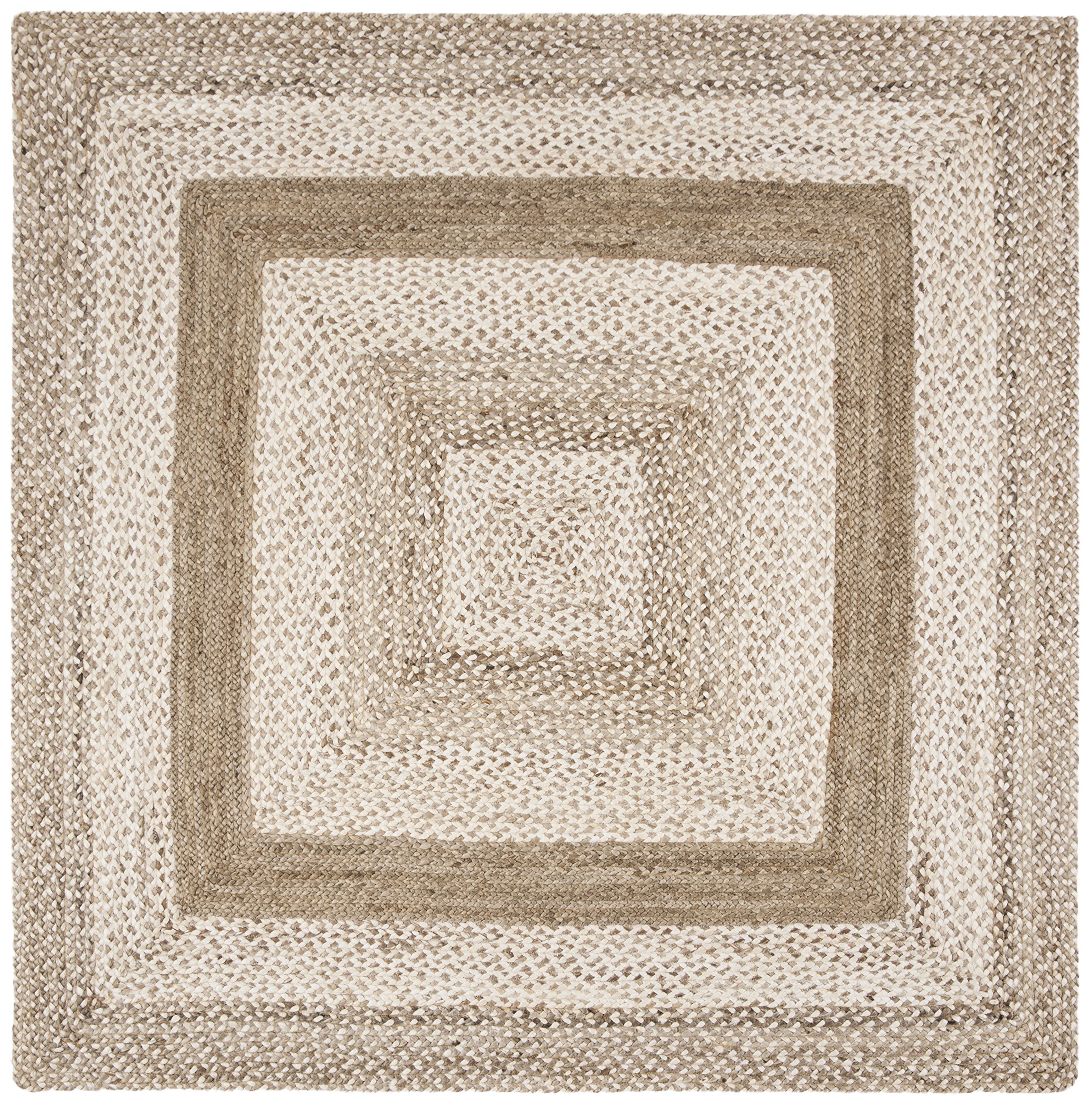 Safavieh Handmade Jute Area Rug 6'x6' Square Farmhouse Country Style in Grey & Ivory - Perfect for Living Room, Bedroom, or Dining Room Decor
