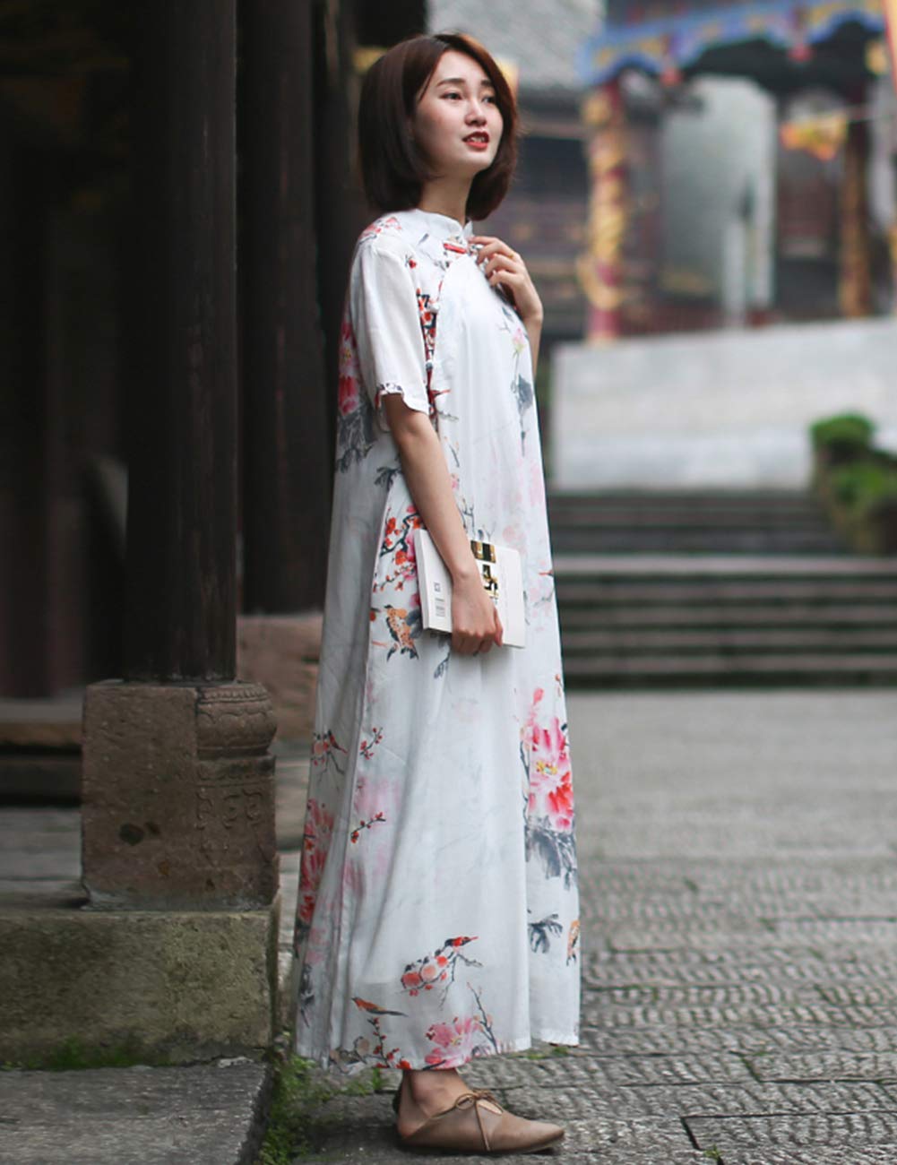 Women's Floral Print Casual Loose Cheongsam Dress with Pockets | Chinese Style Summer Dress for Daily Wear, Date Night & Special Occasions
