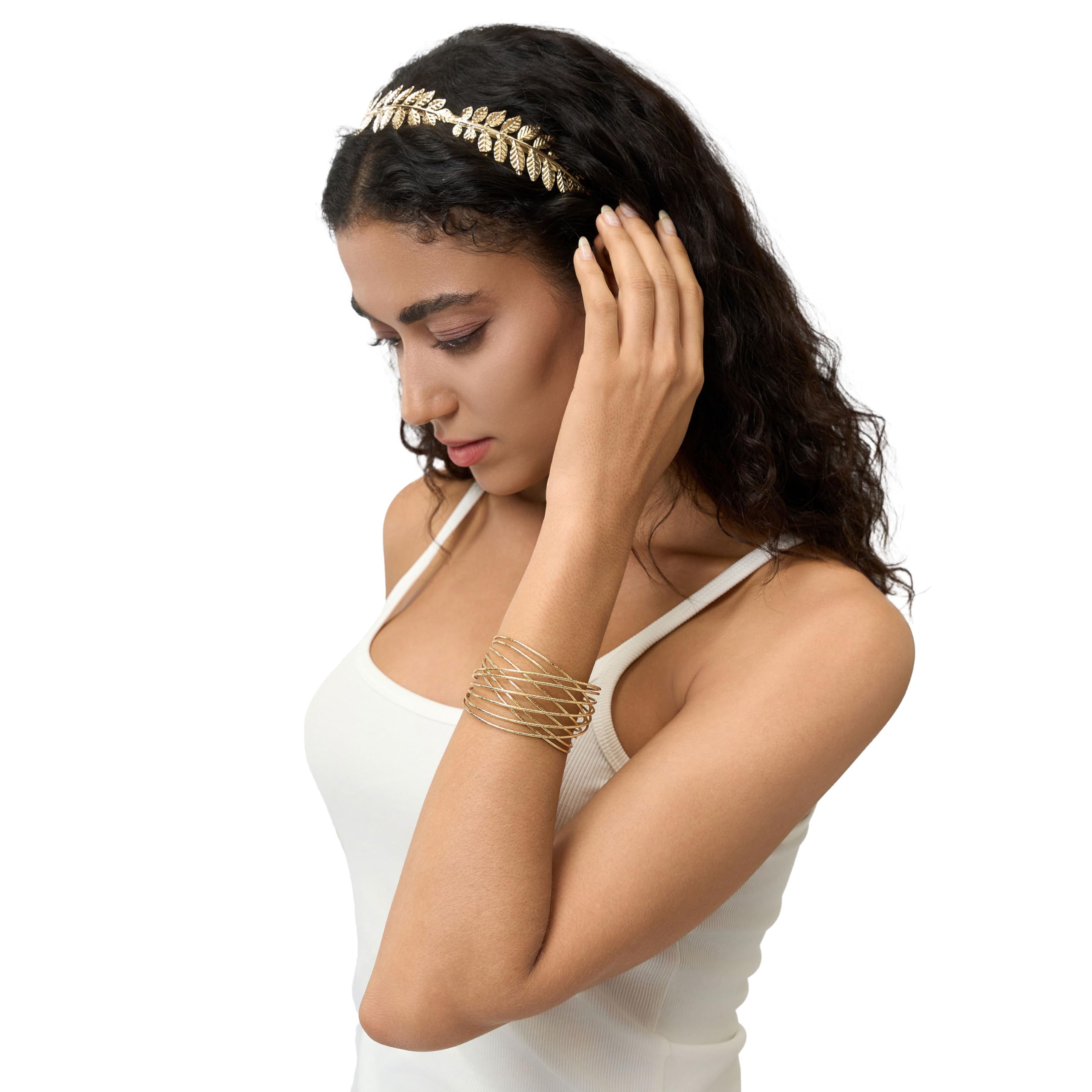 9PCS Halloween Greek Style Jewelry Set - Gold Arm Cuffs, Open Bangle Bracelets for Women & Men | Costume Accessories for Greek Goddess, Toga Party & Halloween Costume