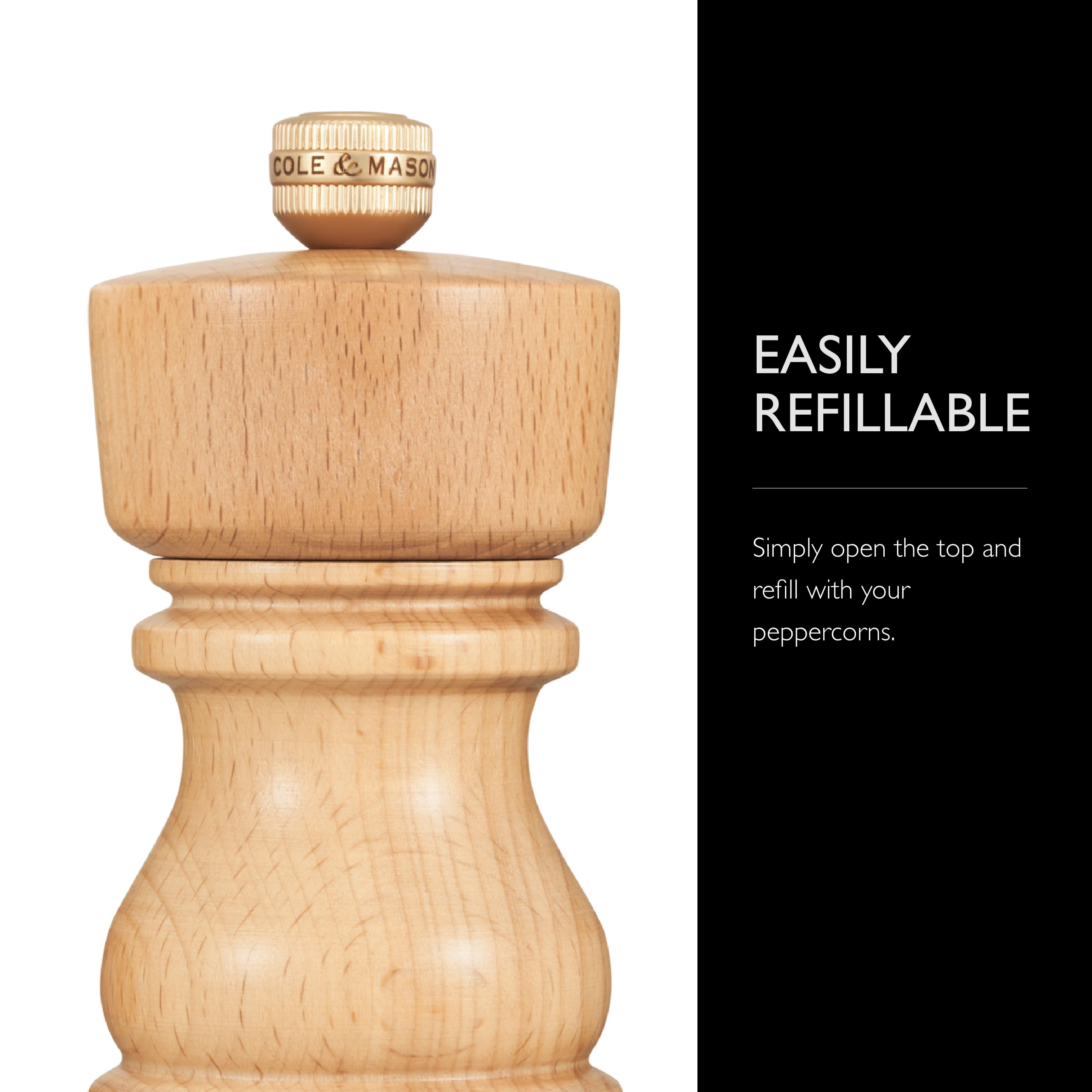 Cole & Mason London Refillable Spice Mill Set - Premium Salt & Pepper Grinders with Ceramic & Carbon Steel Mechanisms - 5