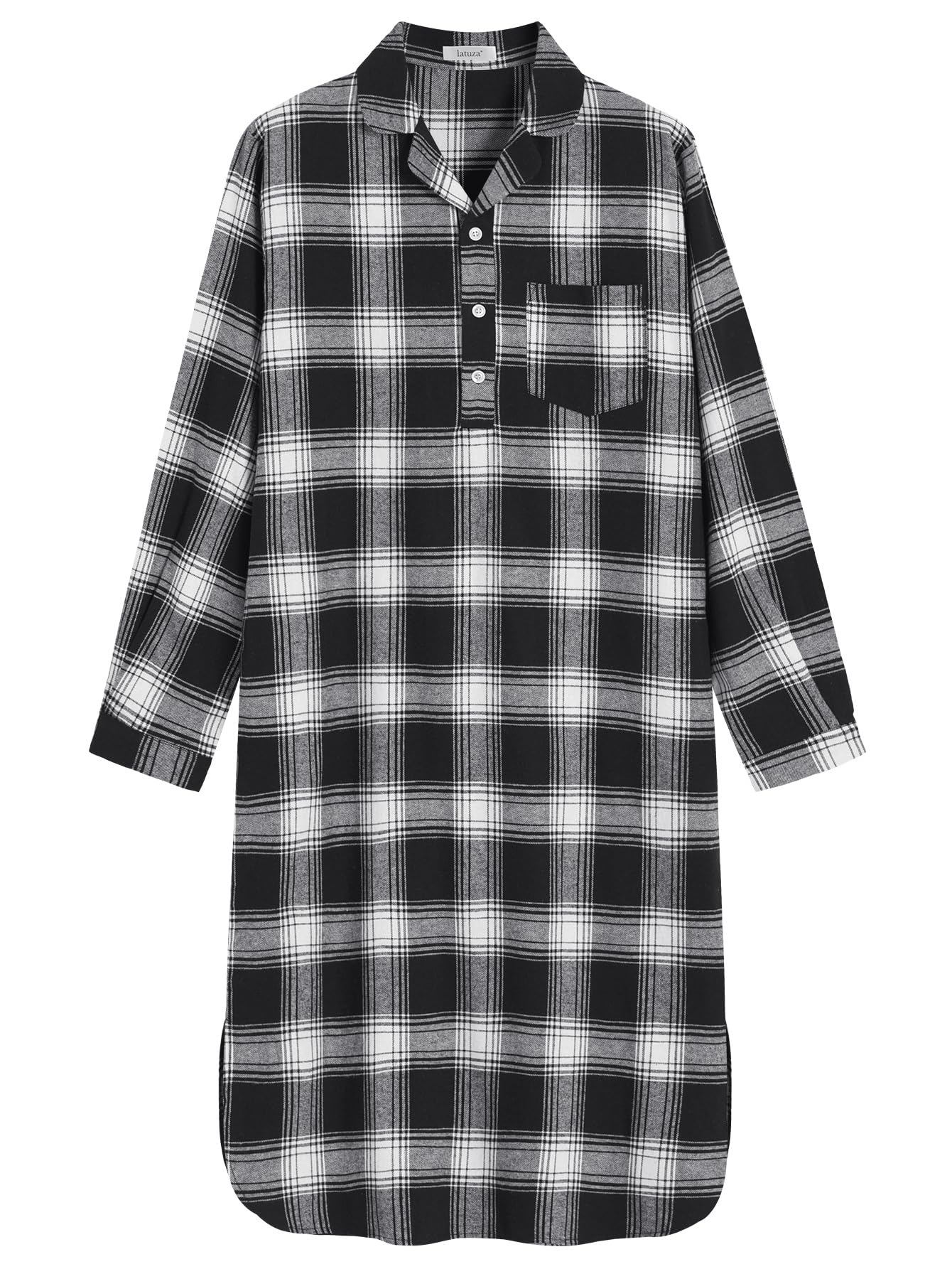 Men's Cotton Flannel Nightshirt - Soft Long Sleeve Sleep Shirt for Men - Cozy Winter Pajama Top for Lounging & Sleeping