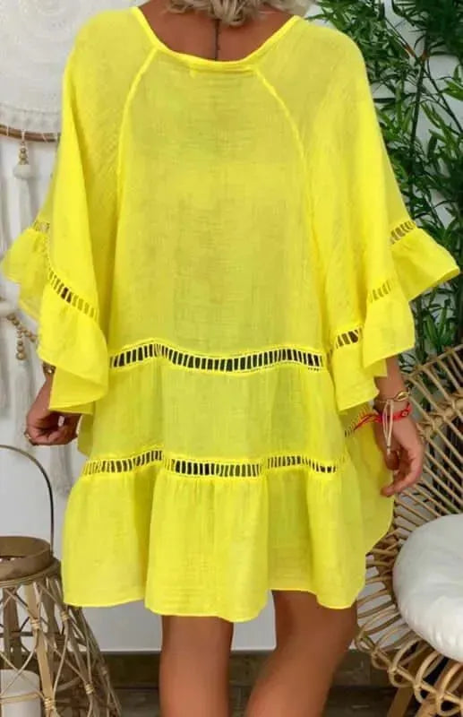 Women's Casual Linen Mini Dress - Summer Short Sleeve A-Line Sundress for Beach, Vacation & Everyday Wear