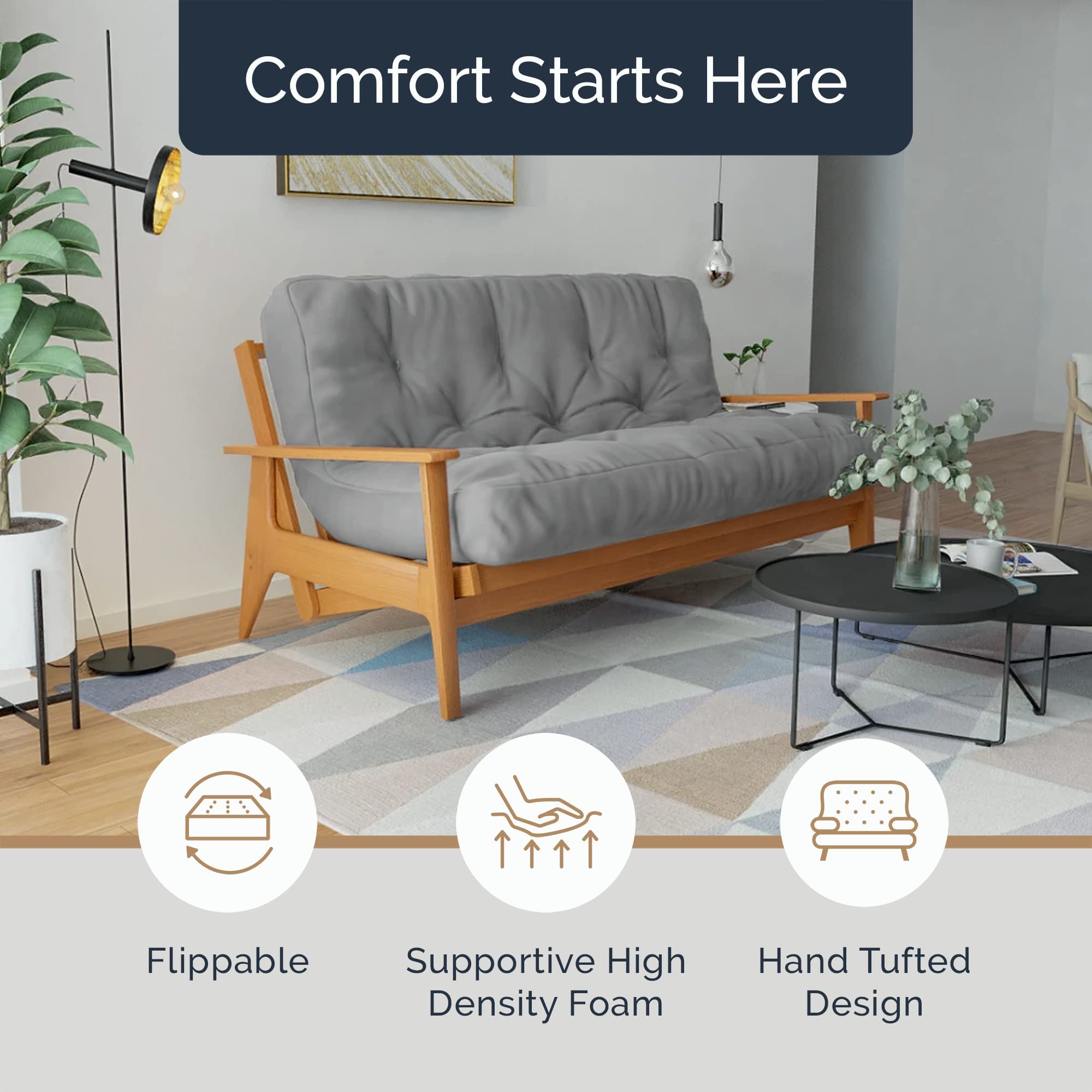 Loosh 8-Inch Twin Size Sofa Bed Futon Mattress - Made in USA, Grey (Frame Not Included) - Perfect for Small Spaces, Guest Rooms & Apartments
