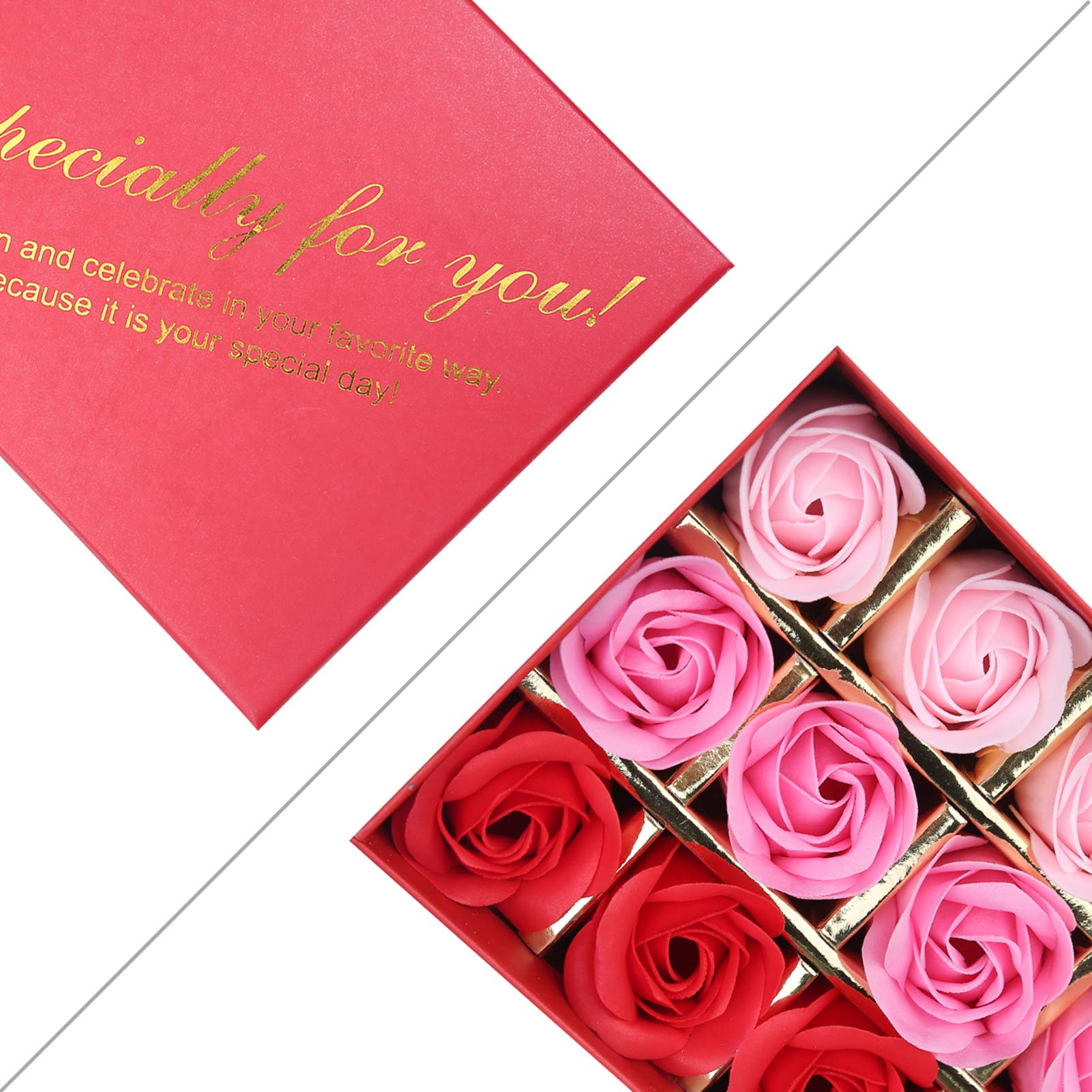 Rotumaty 18 PCS Floral Scented Bath Soap with Rose Petals & Essential Oils - Luxury Rose Soap Gift Set for Women, Girls, Mom - Perfect for Birthdays, Valentine's Day & Christmas (Red) | Relaxing Bath Time, Spa Day at Home, Romantic Gift Idea