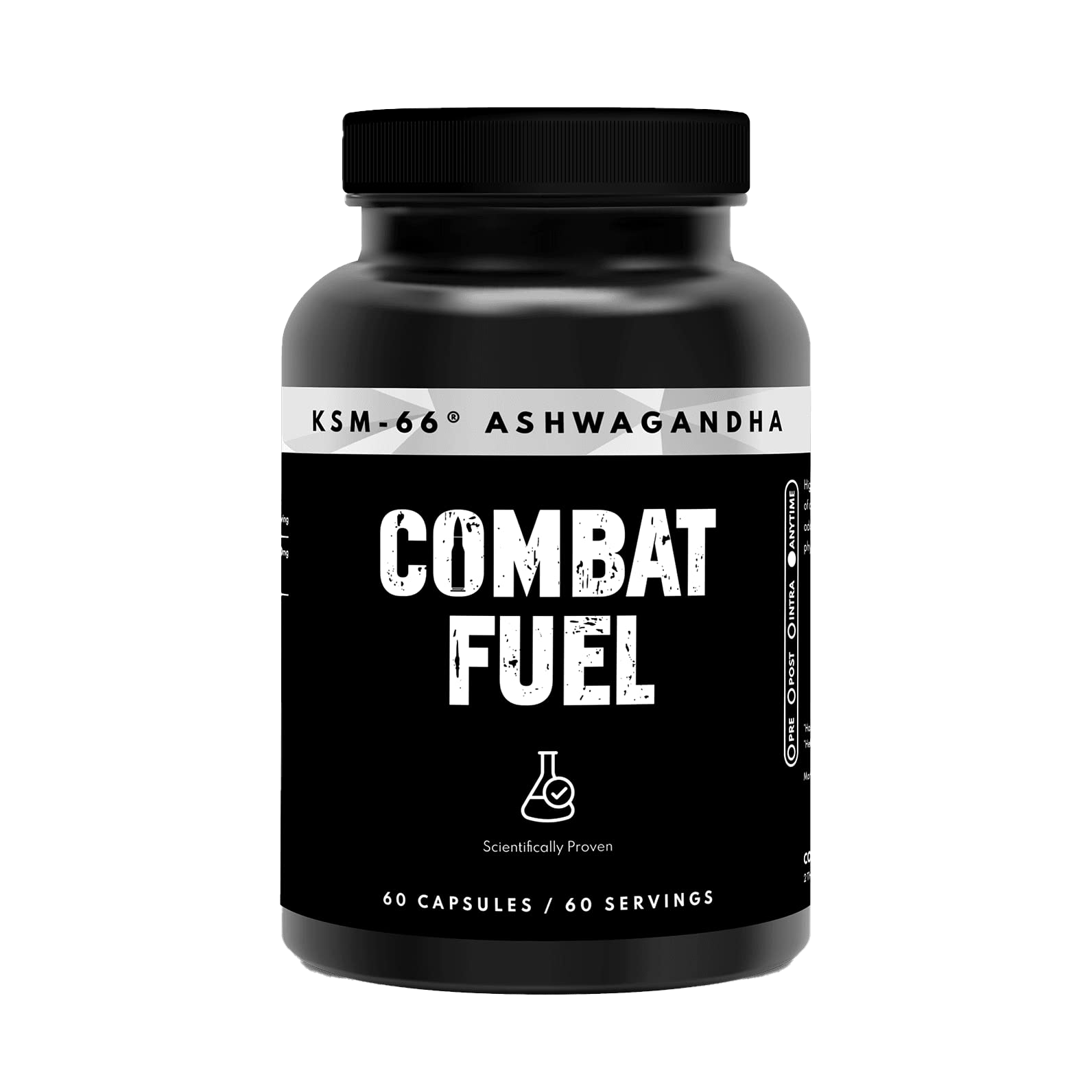 Combat Fuel Ashwagandha KSM-66 60 Capsules - Stress Relief & Energy Supplement for Men & Women - Natural Adaptogen for Focus, Workout Recovery & Daily Wellness