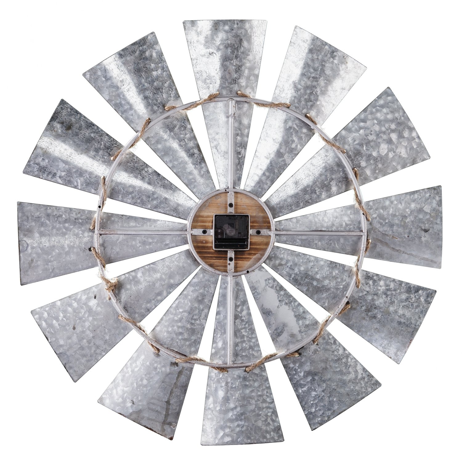 Rustic Windmill Wall Clock - Large Oversized Farmhouse Decor - Galvanized Aluminum Metal Clock for Living Room, Kitchen, Office & Country Style Home