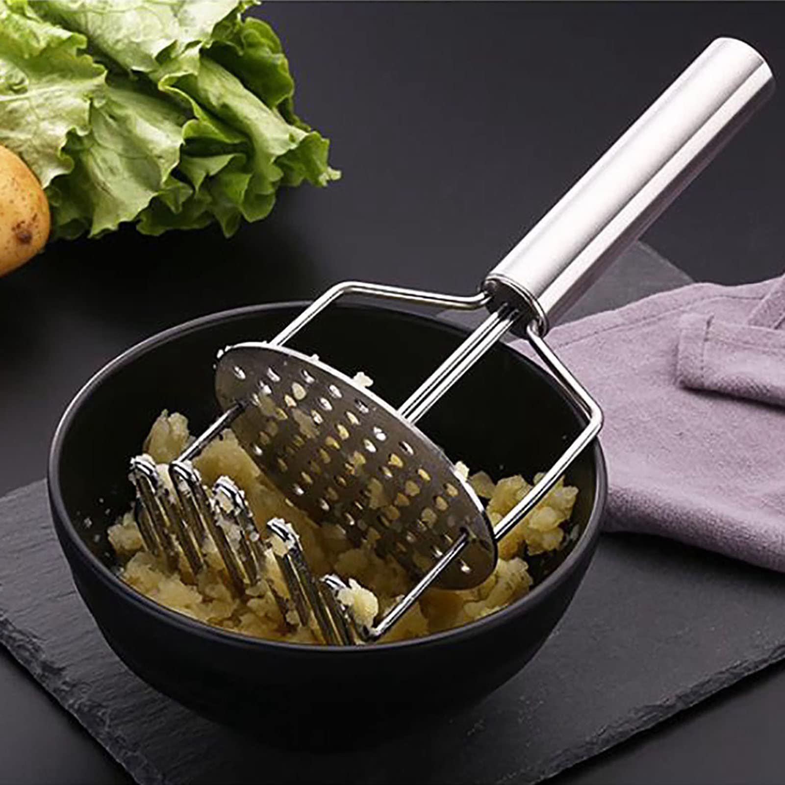 Premium Stainless Steel Potato Masher - Heavy Duty Dual Press Design for Smooth Mashed Potatoes & Vegetables | Ergonomic Handle, Dishwasher Safe & Easy Clean | Perfect for Kitchens, Restaurants & Meal Prep