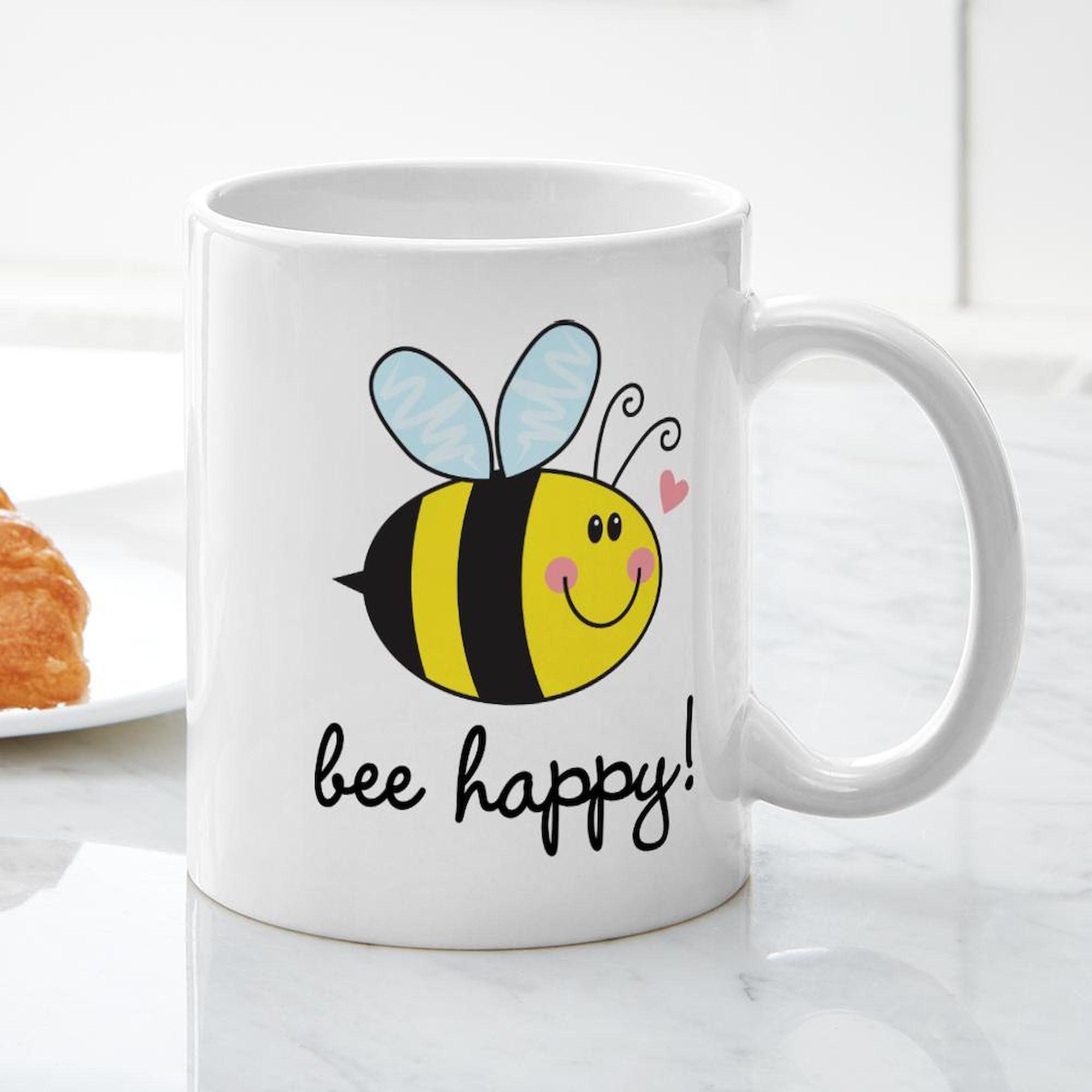 Bee Happy Ceramic Coffee Mug 11 oz (325 ml) - Perfect for Tea, Hot Cocoa & Office Use - Cute Gift Idea for Bee Lovers